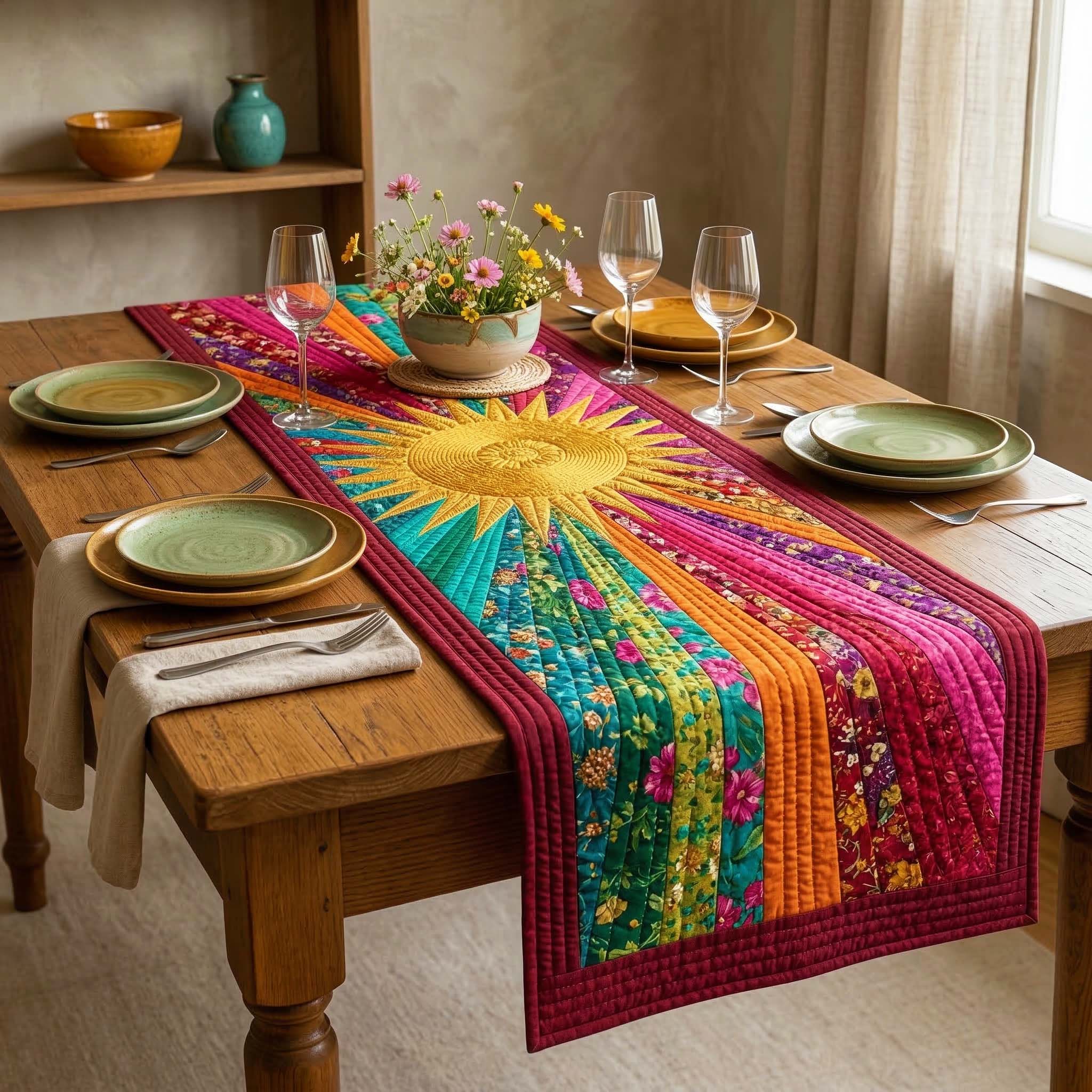 Sunburst Quilted Table Runner Table Runner Dining Table Family Holiday Gifts