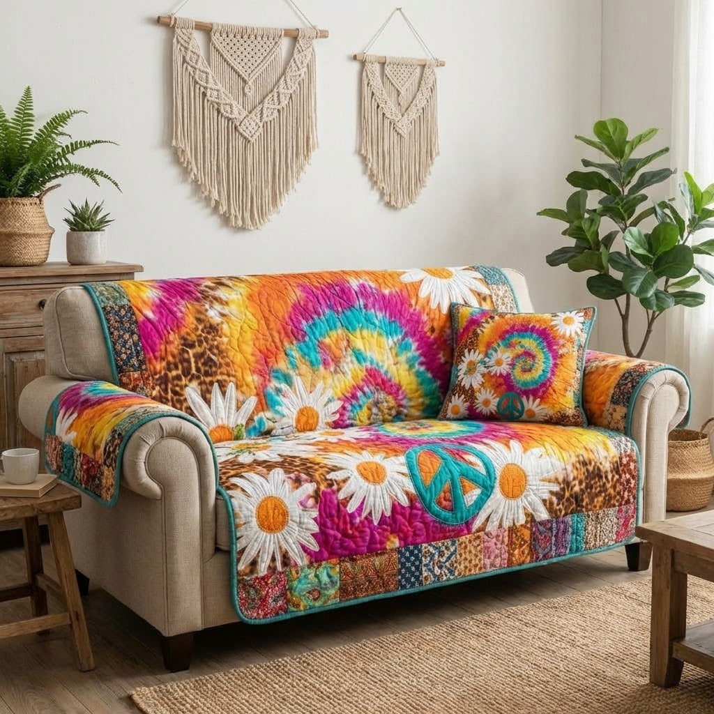 Sunburst Spiral Quilted Sofa Cover Sofa Protector Cover Best Gifts For Hippie Friends