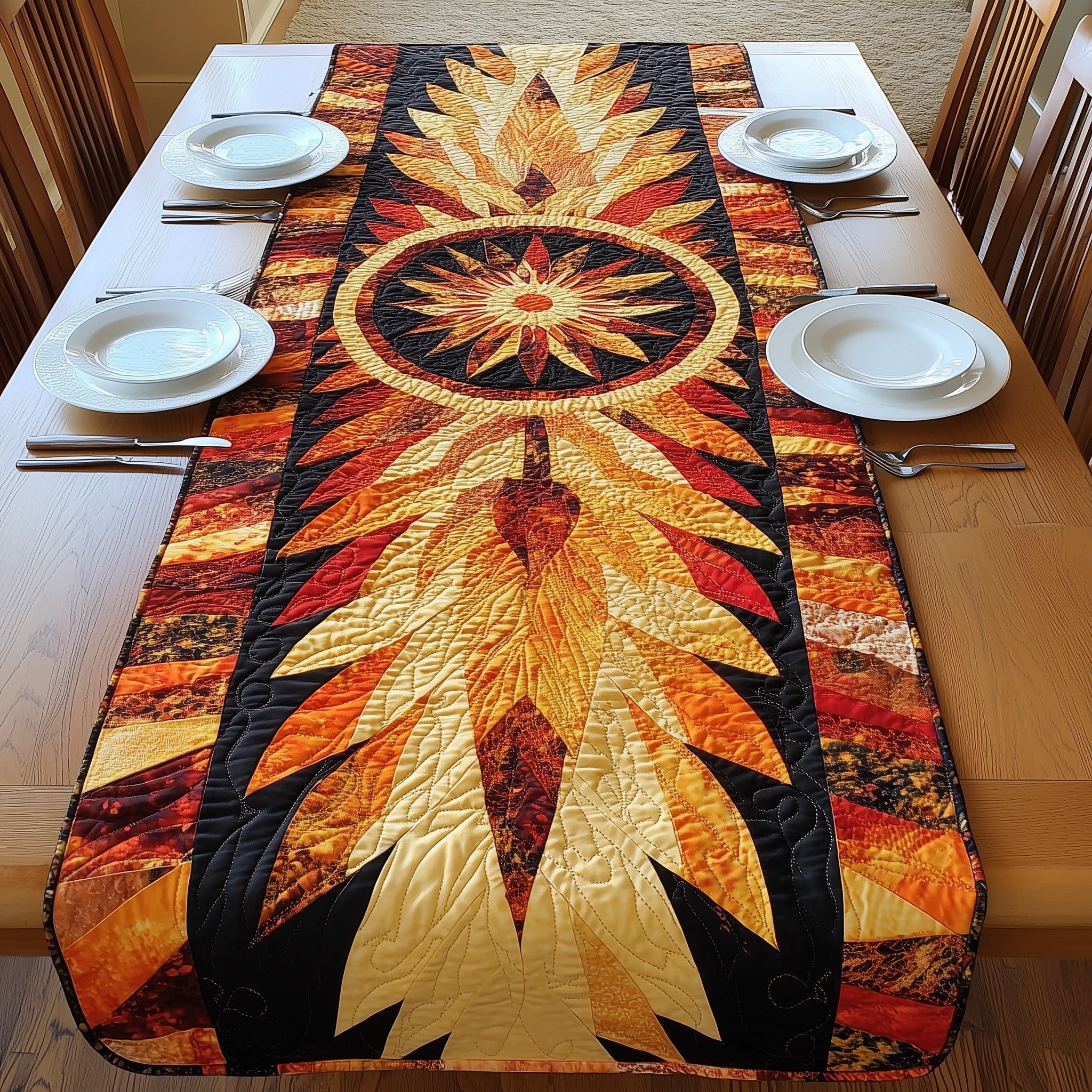 Sunfire Dreamcatcher Quilted Table Runner Dining Room Table Decor Ideas Native American Themed Gifts