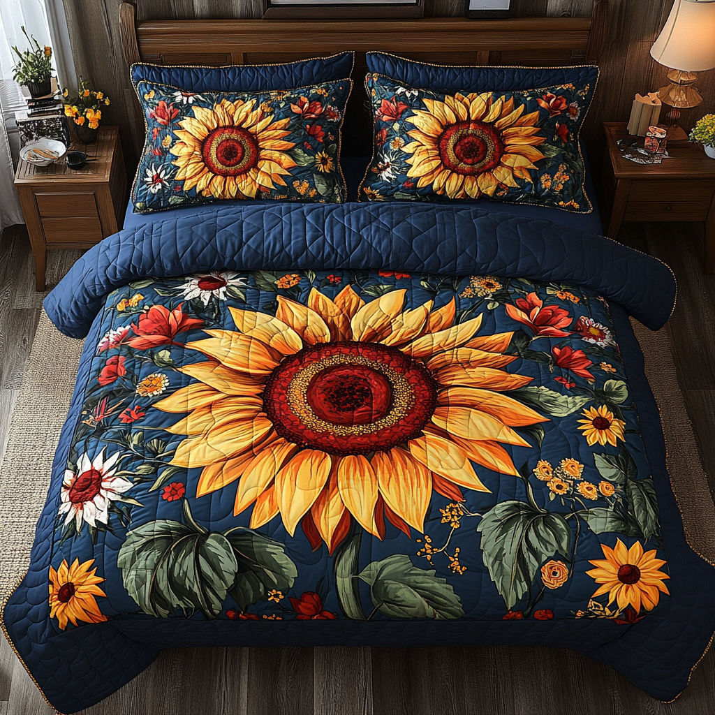 Sunflower Bliss Quilted Bedding Set Bedroom Decorations Sunflower Gift Items