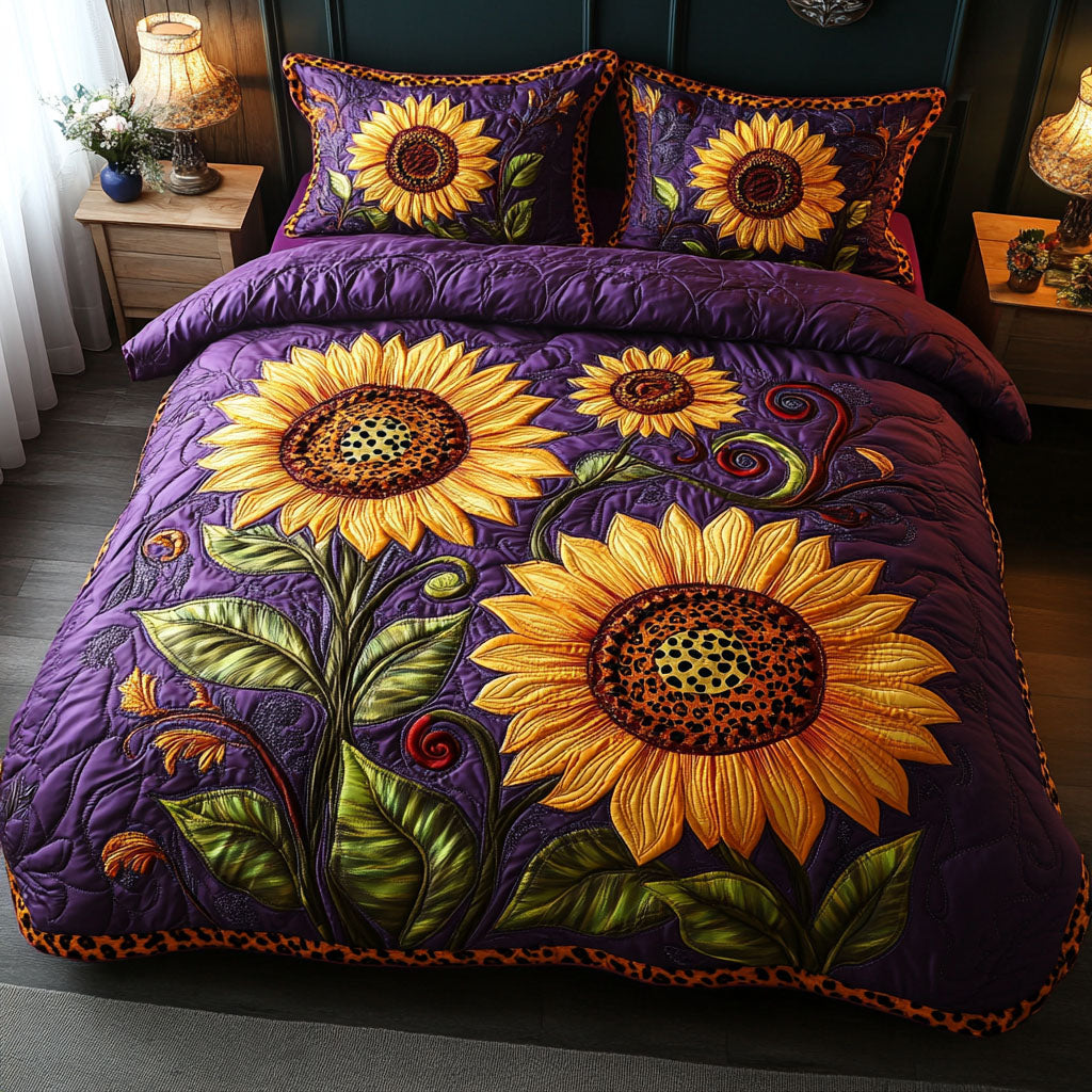 Sunflower Bliss Quilted Bedding Set Unique Bed Sheets Sunflower Gifts For Grandma