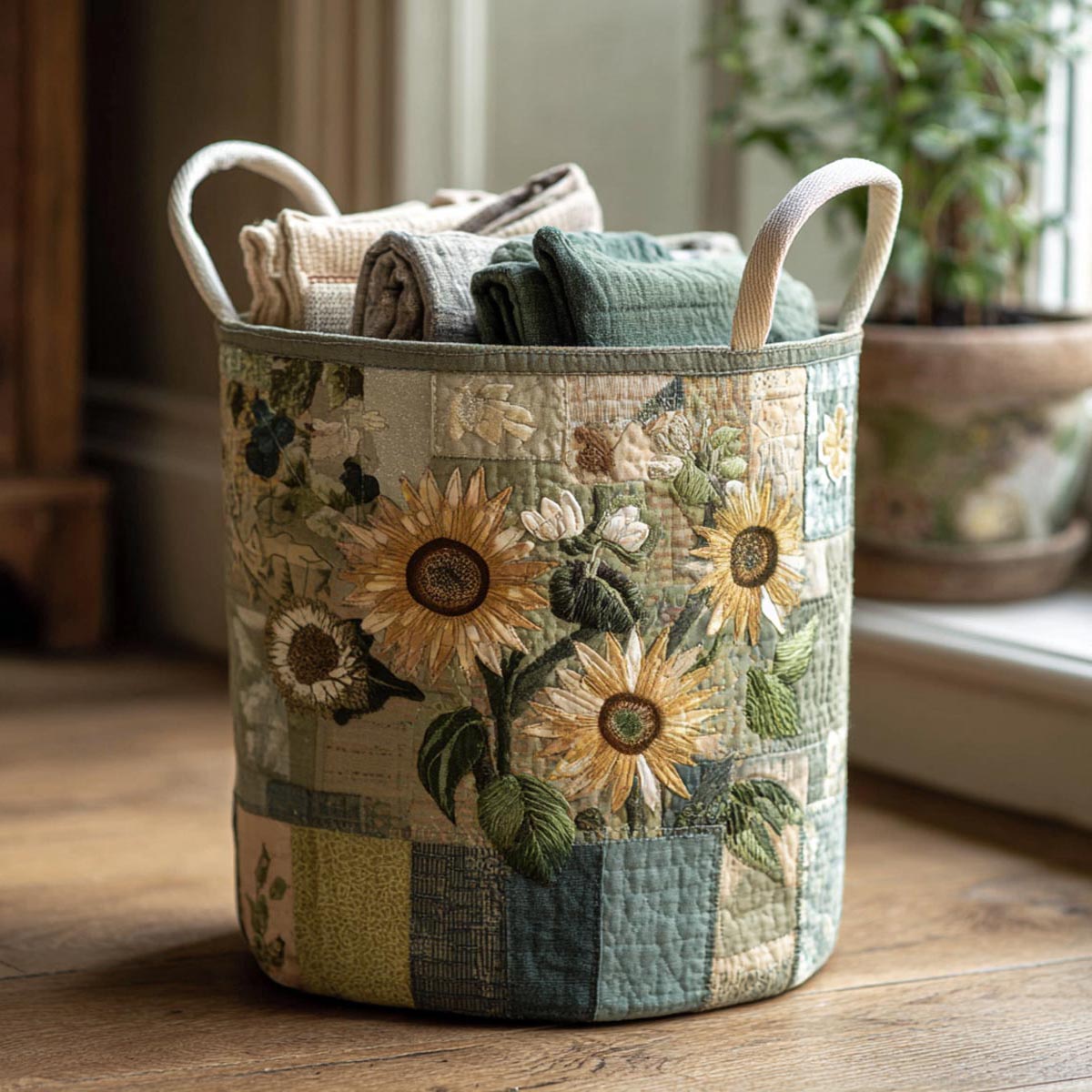 Sunflower Bliss Quilted Laundry Basket Coolest Laundry Baskets Useful Gifts For Mom