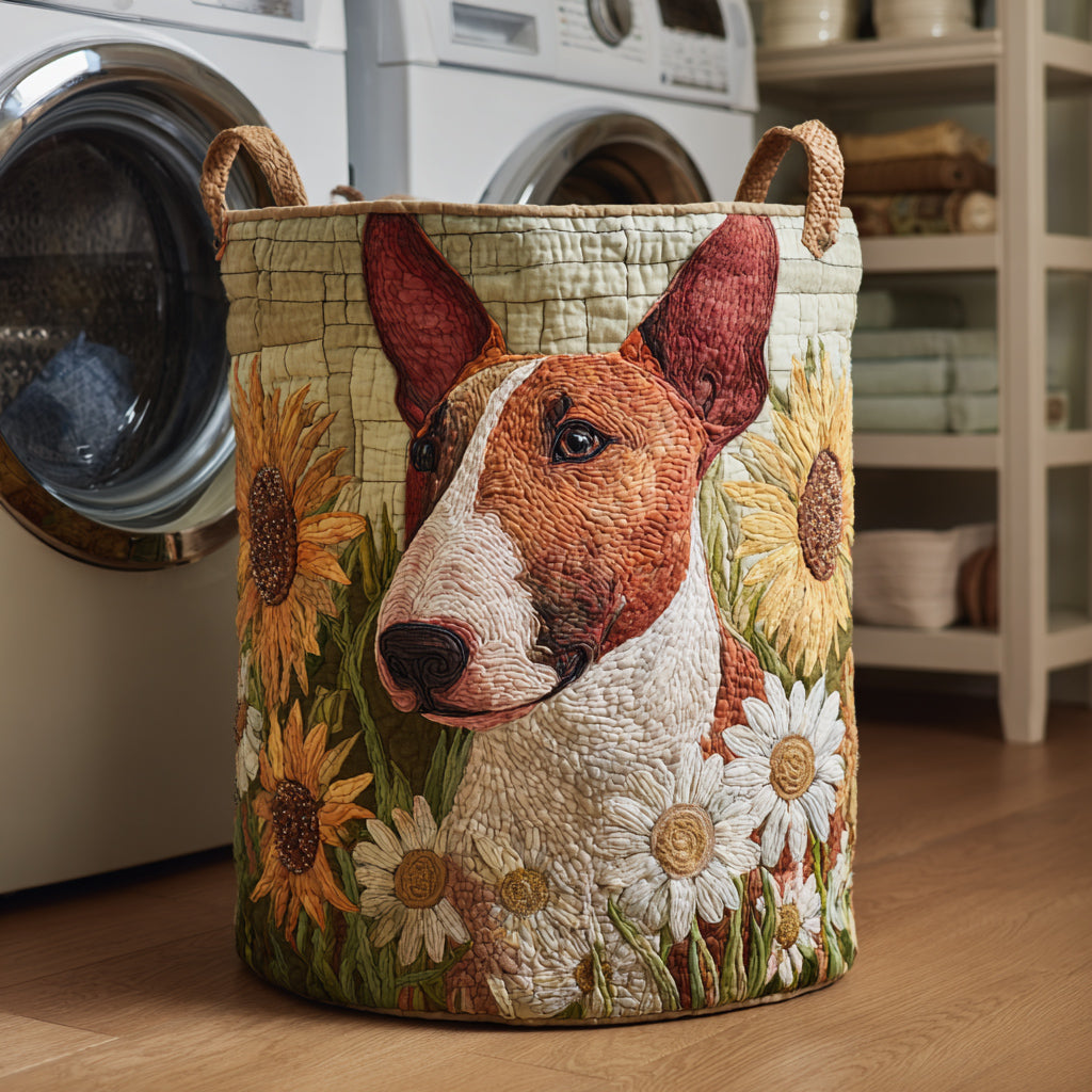 Sunflower Bull Terrier Quilted Laundry Basket Storage Basket French Bulldog Gifts For Women