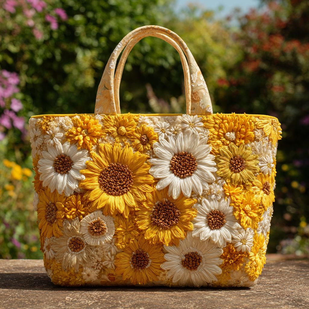 Sunflower Burst Quilted Tote Bag Nice Tote Bags Mother's Day Delivery Gifts