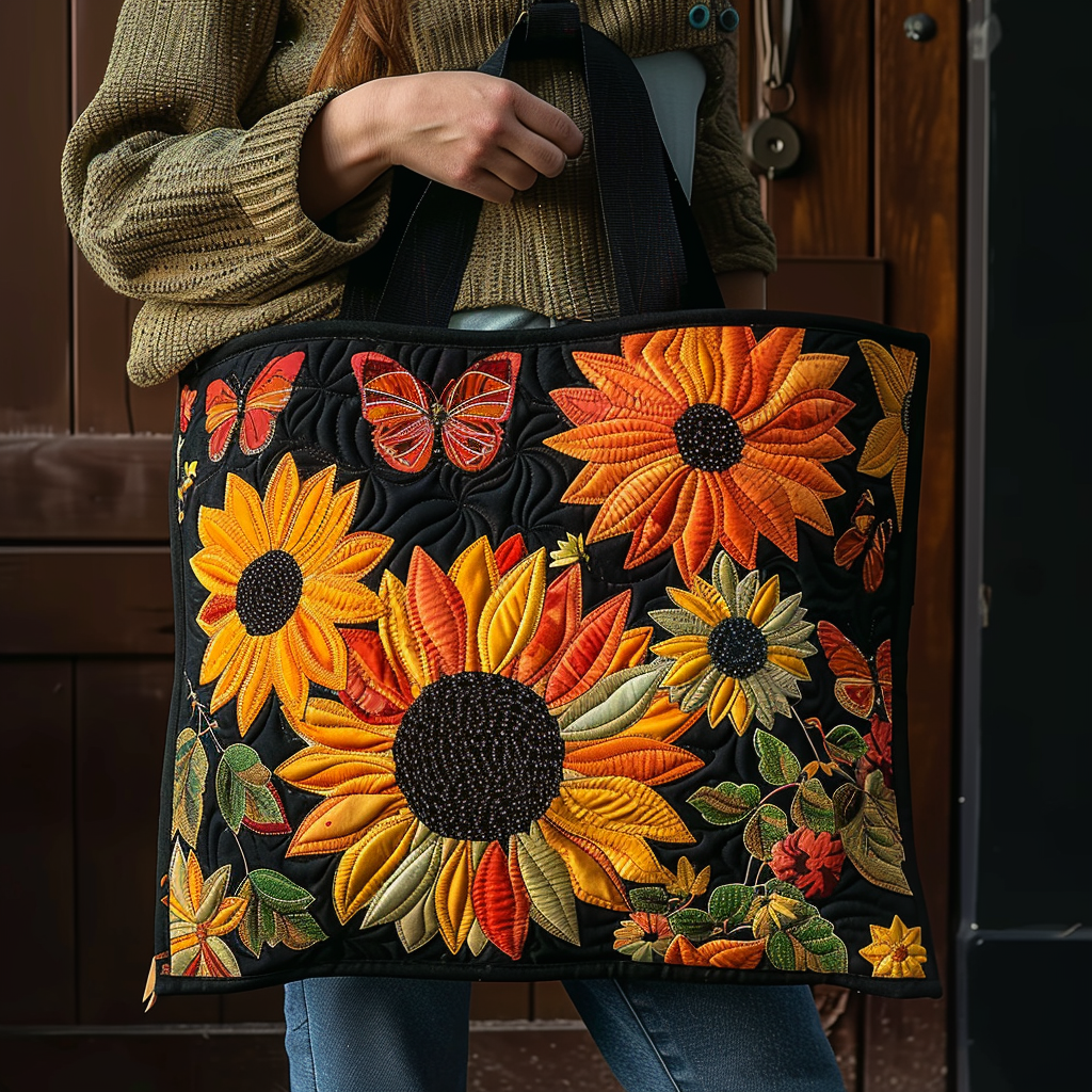 Sunflower Butterfly Quilted Tote Bag Cool Tote Bags For Women Best Presents For Mothers