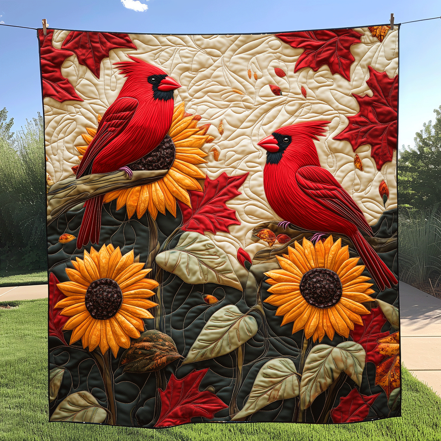 Sunflower Cardinal Quilted Blanket Best Queen Sheets Red Cardinal Gifts For Mom
