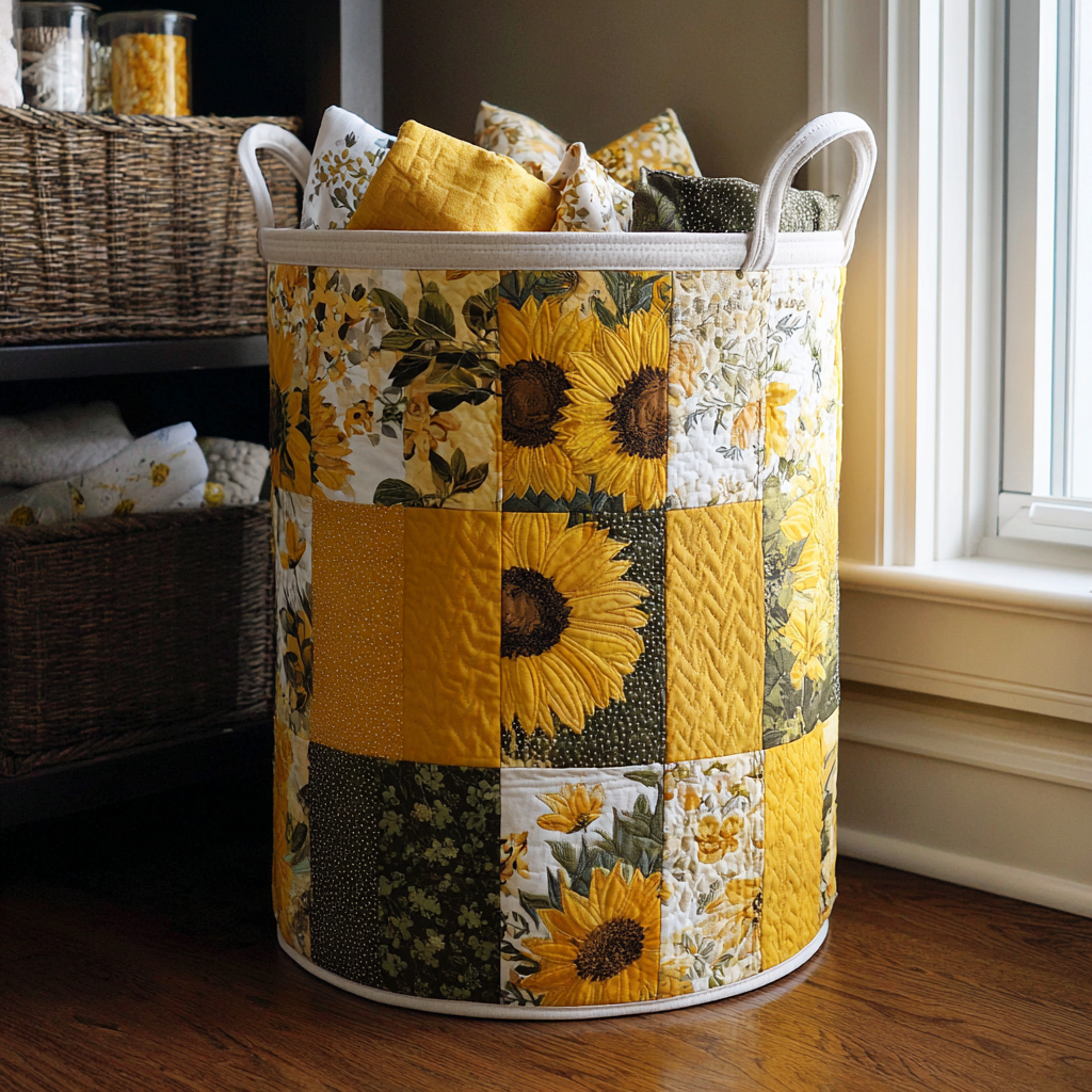 Sunflower Charm Quilted Laundry Basket Foldable Storage Bin Unique Mother's Day Gifts