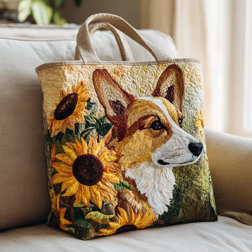 Sunflower Corgi Quilted Tote Bag Popular Womens Tote Bags Good Mothers Day Presents