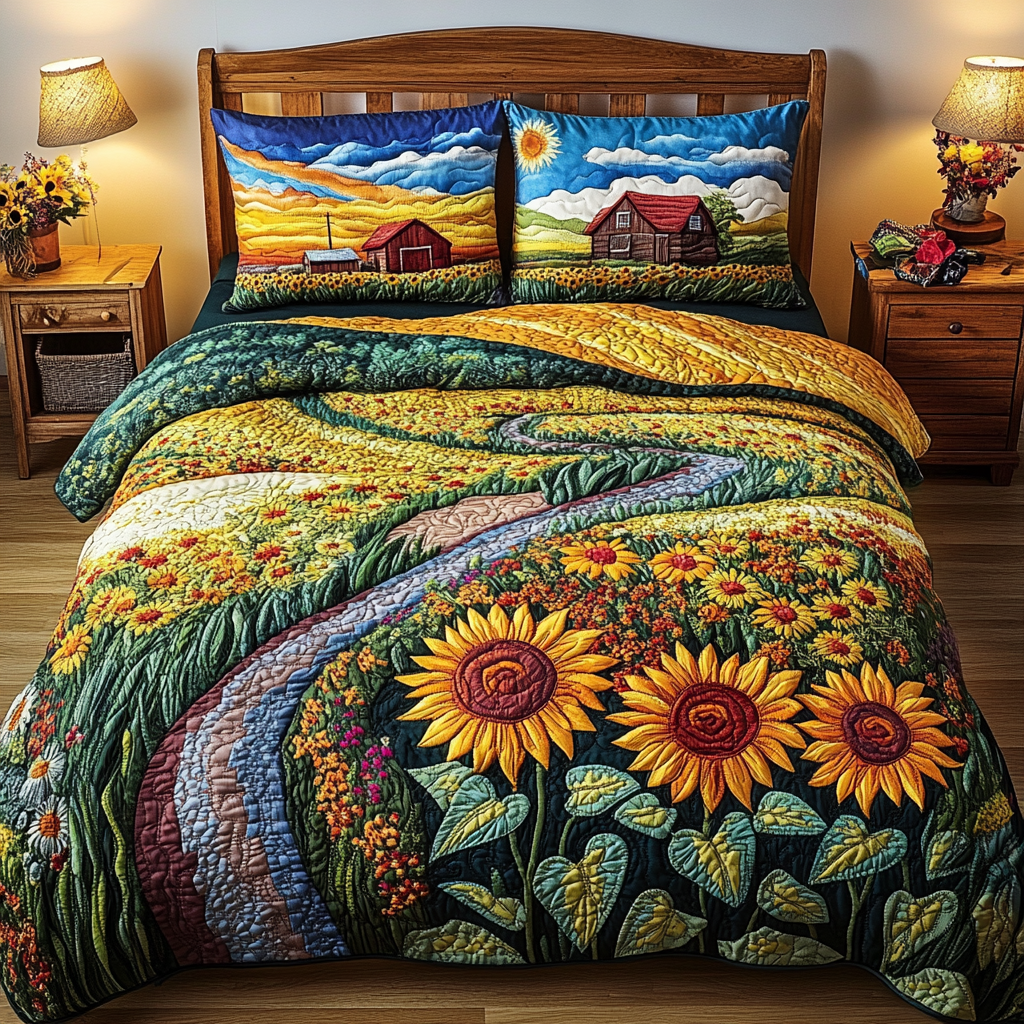Sunflower Dream Quilted Bedding Set Bedspread Set Sunflower Mother's Day Gifts