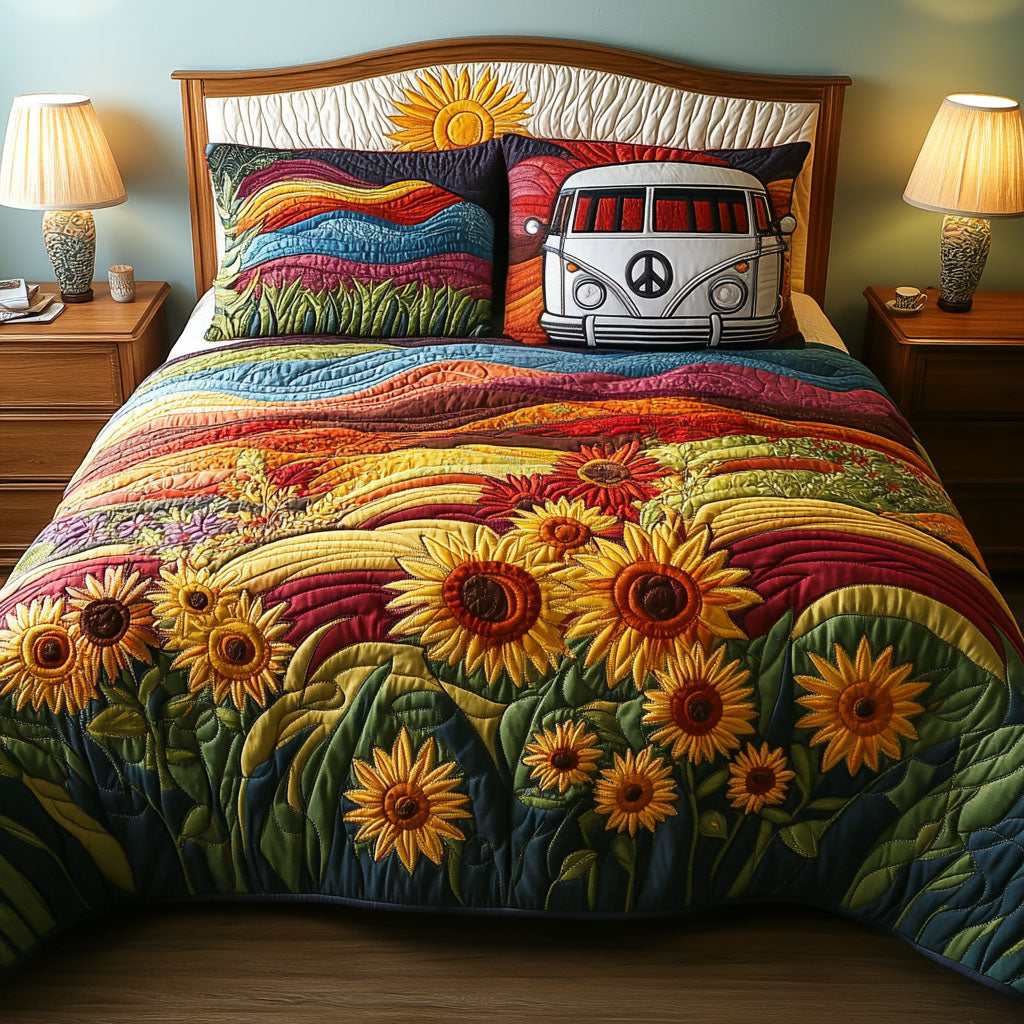 Sunflower Dream Quilted Bedding Set Best Bedspread Set Gifts For Hippie Girlfriend
