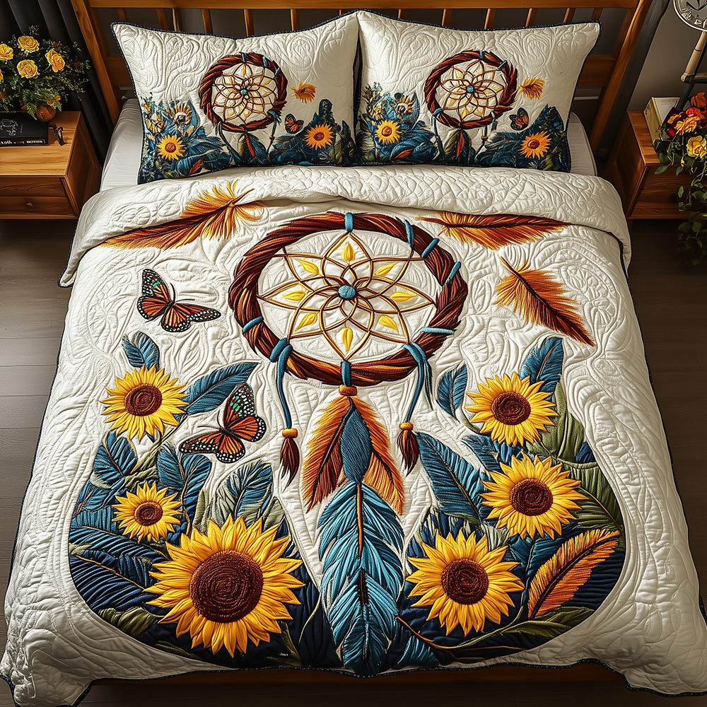 Sunflower Dreamcatcher Quilted Bedding Set Bedroom Decor Sunflower Mother's Day Gifts