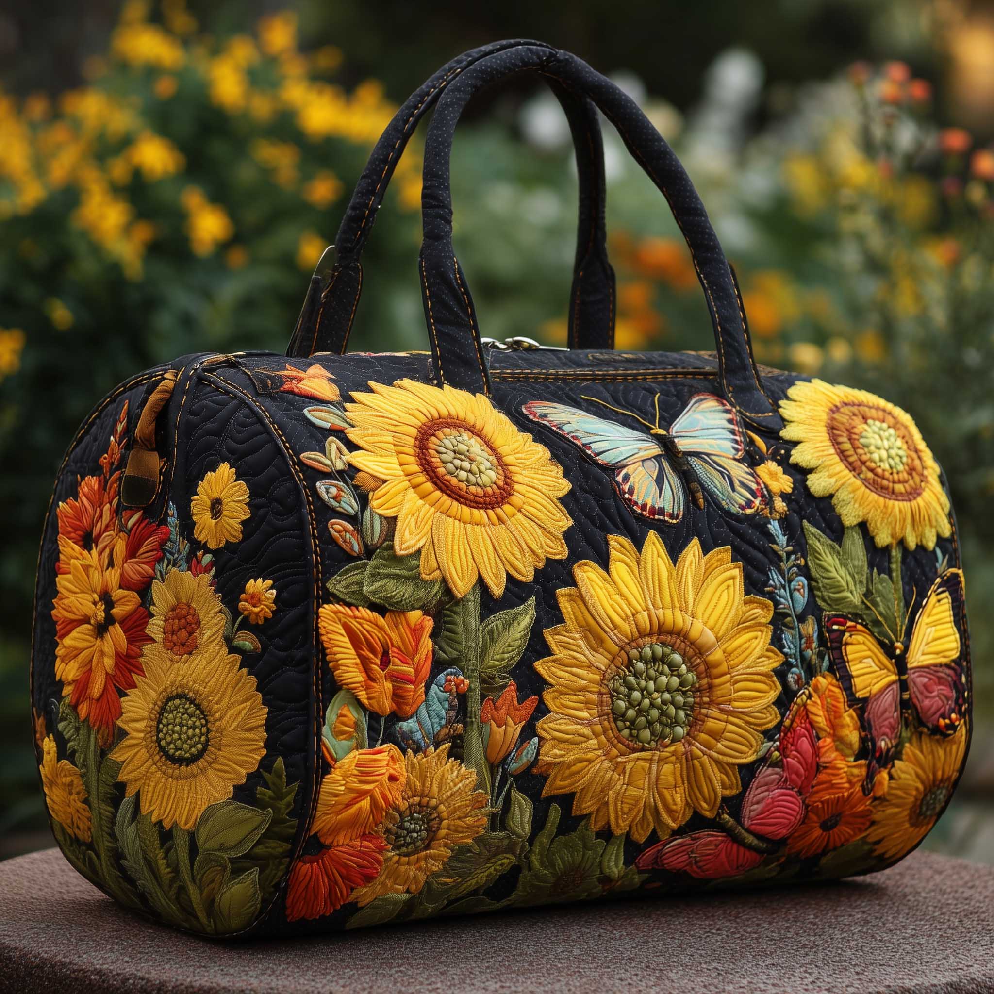 Sunflower Garden Quilted Duffle Bag Small Duffle Bag Women Nice Mother's Day Gifts