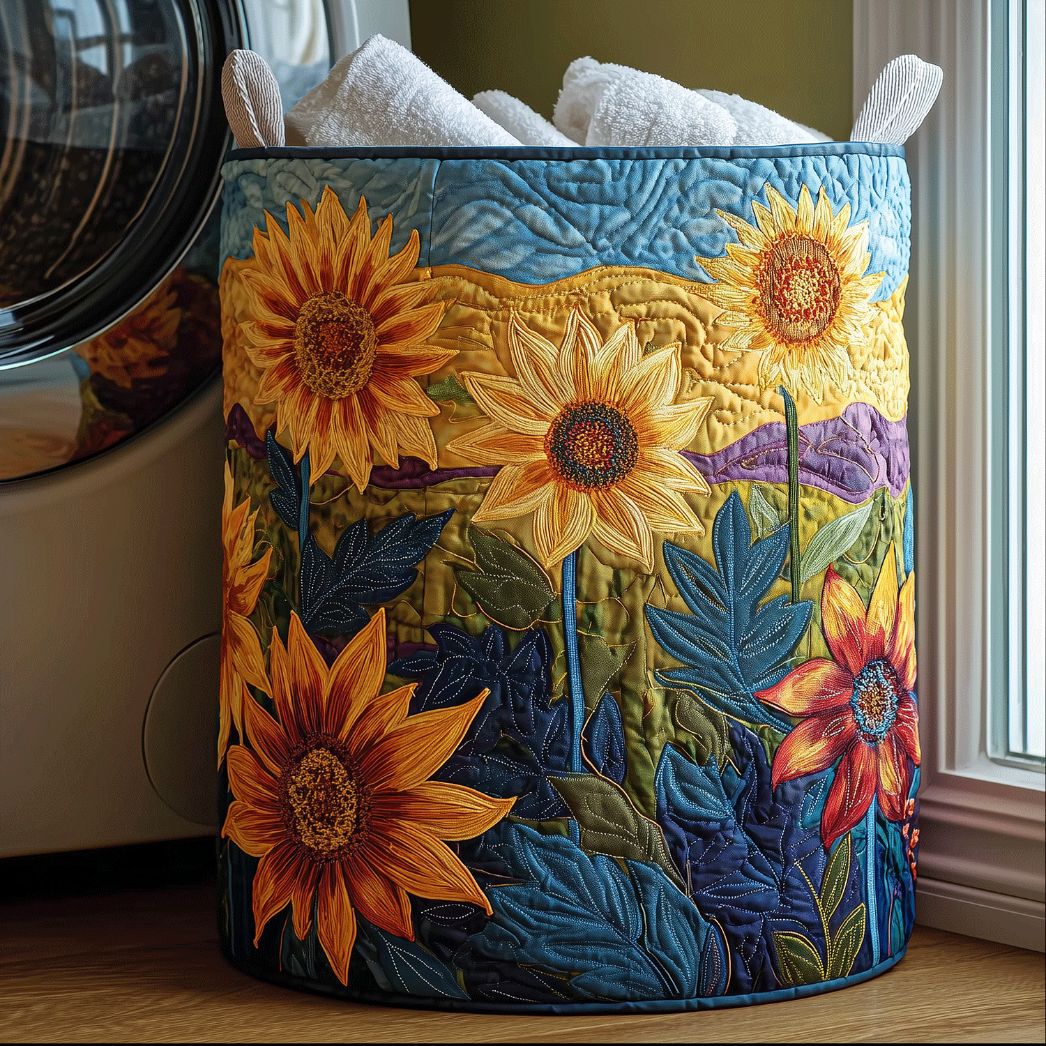 Sunflower Glow Quilted Laundry Basket Best Clothes Basket Mother's Day Gifts From Grandkids