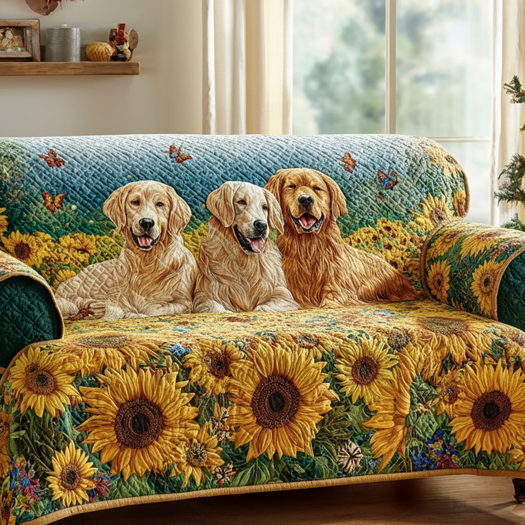 Sunflower Golden Retriever Quilted Sofa Cover Best Sofa Slipcovers Best Golden Retriever Gifts