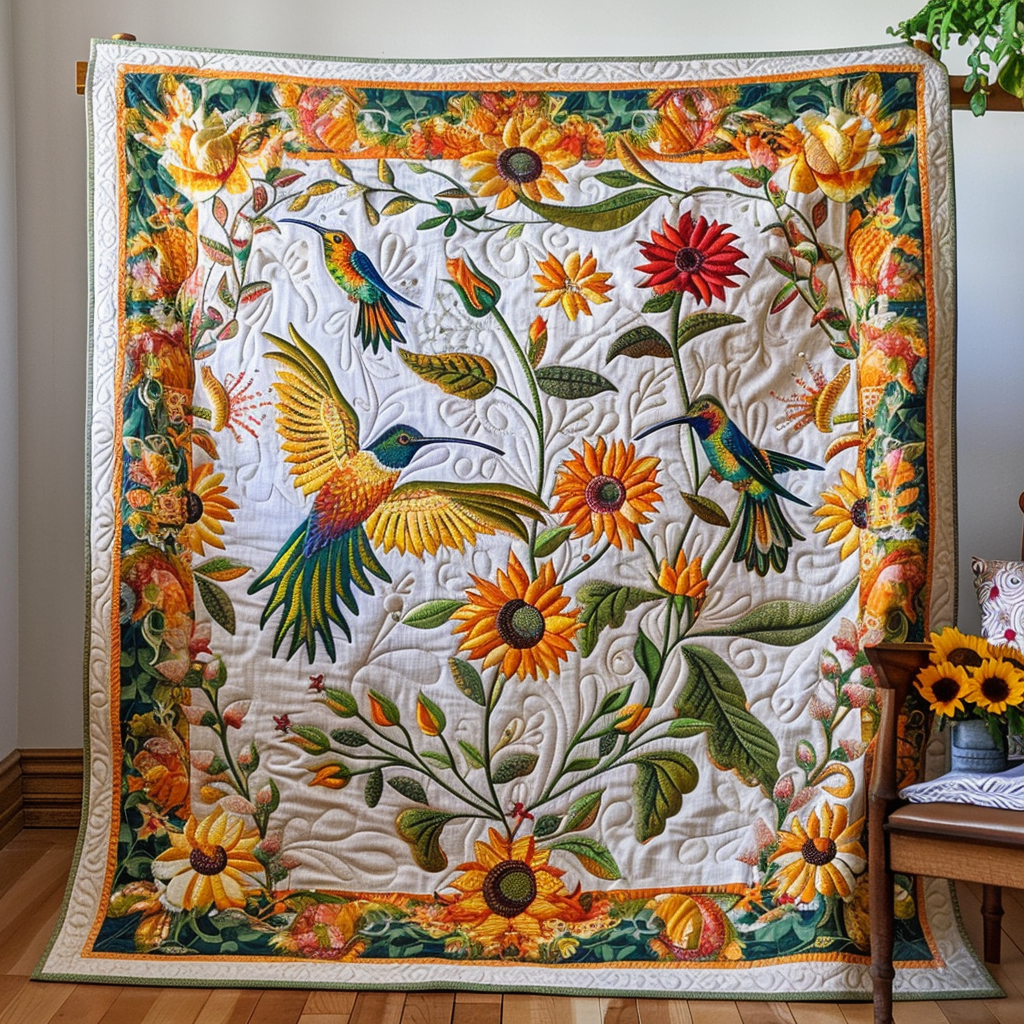 Sunflower Hummingbird Quilted Blanket Bedroom Decorations Hummingbird Gifts For Mom Grandma