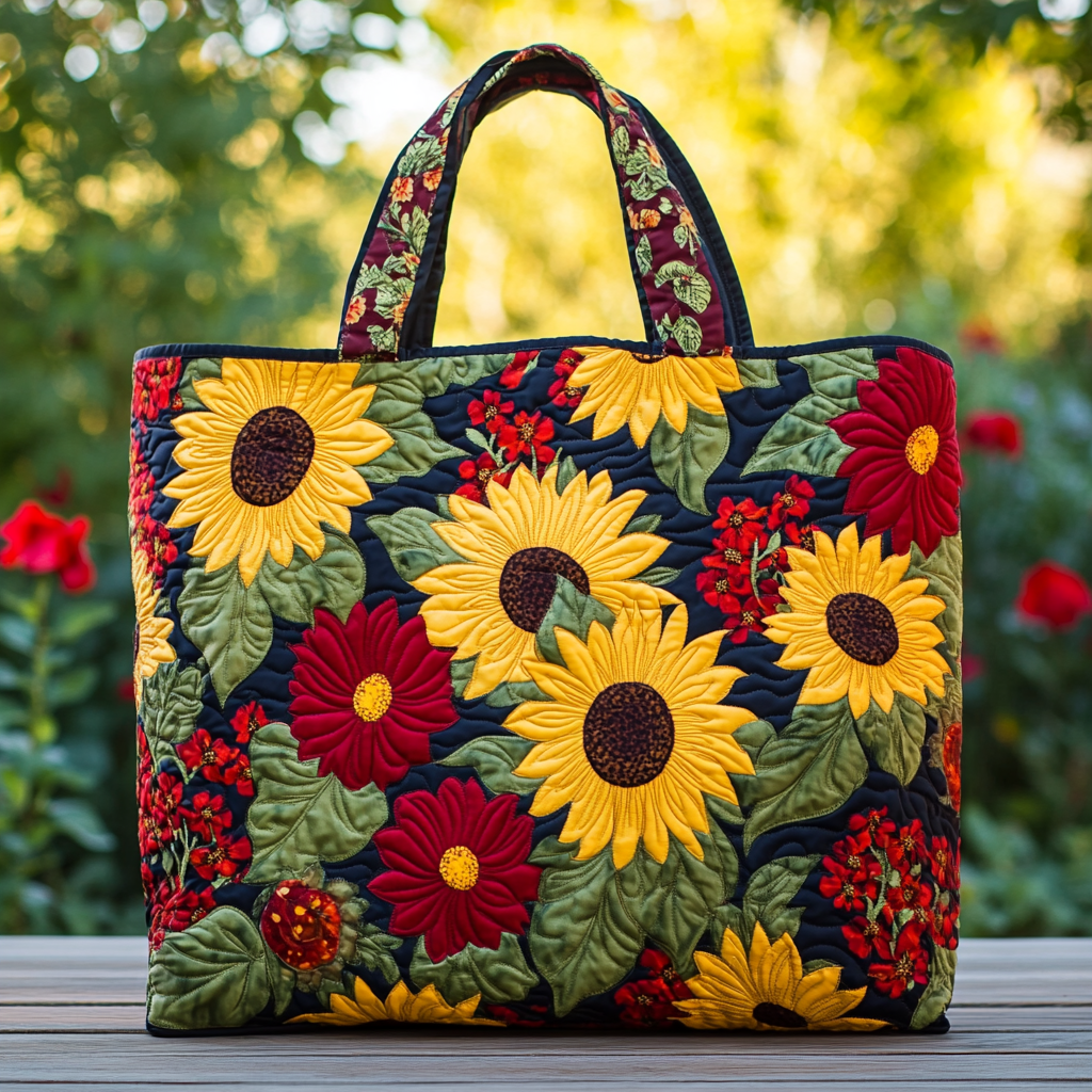 Sunflower Joy Quilted Tote Bag Patchwork Tote Bag Mother's Day Gifts From Son