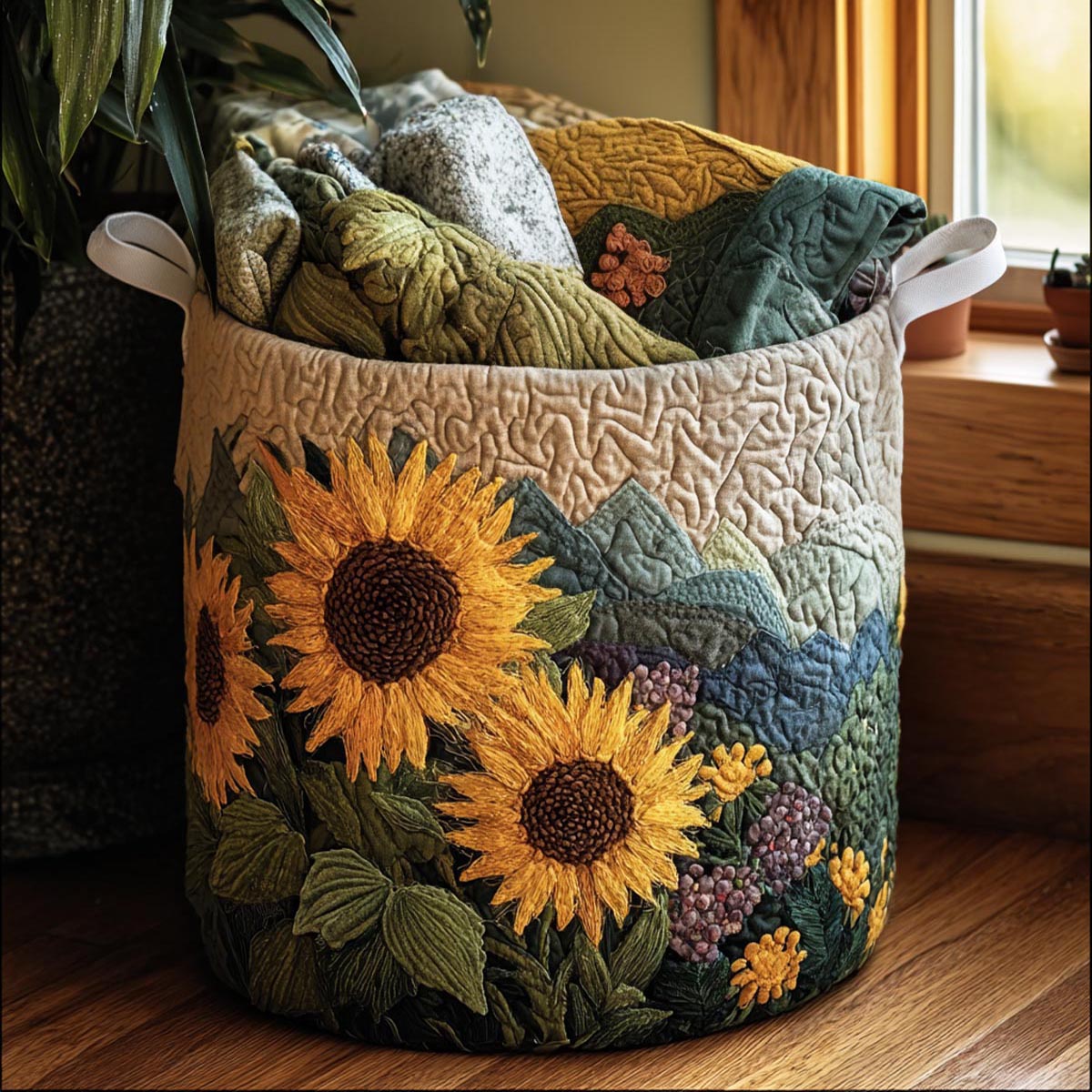 Sunflower Meadow Quilted Laundry Basket Best Clothes Basket Mothers Day Gift For Daughter