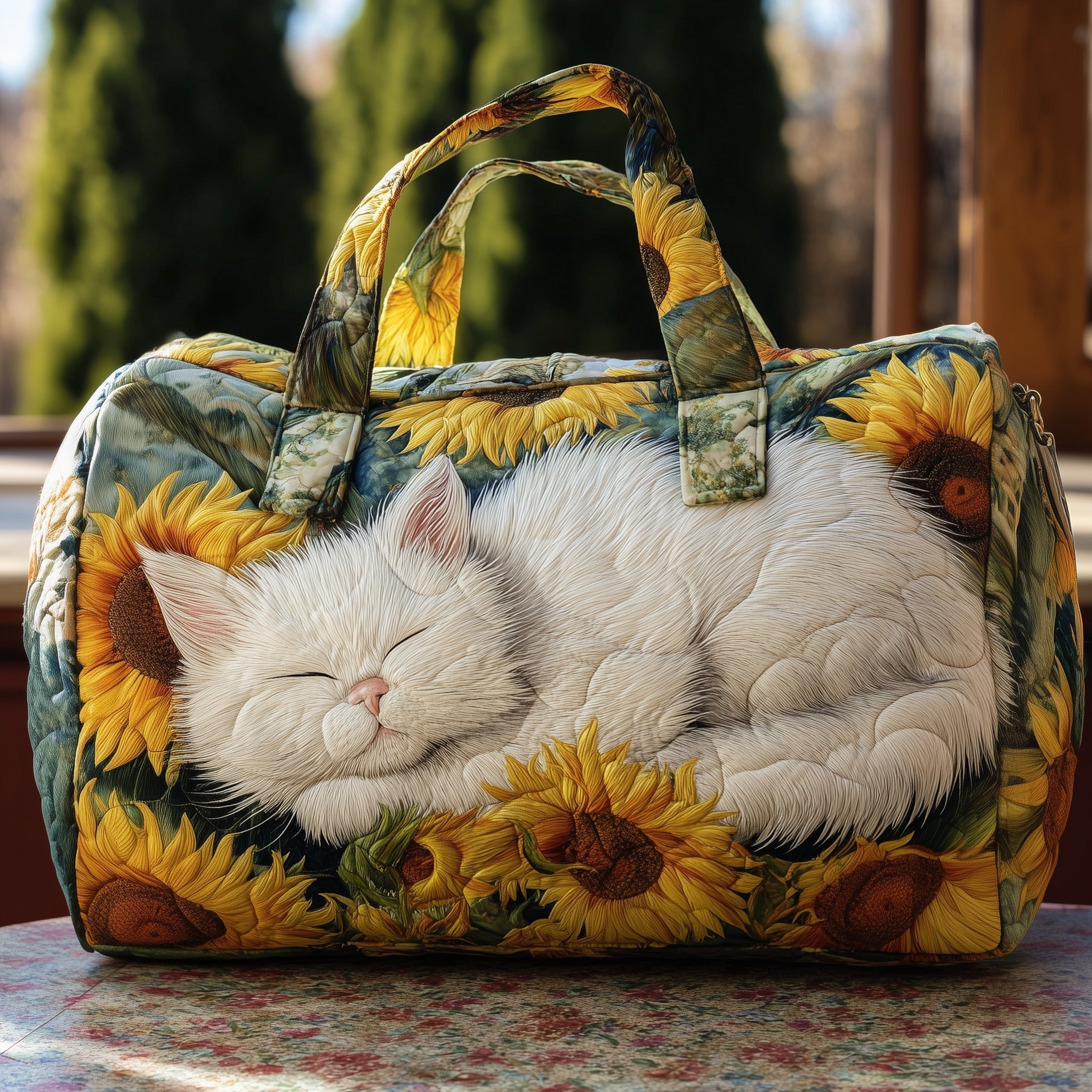 Sunflower Paw Quilted Duffle Bag Best Weekend Bags Cat Mom Gifts For Mother's Day