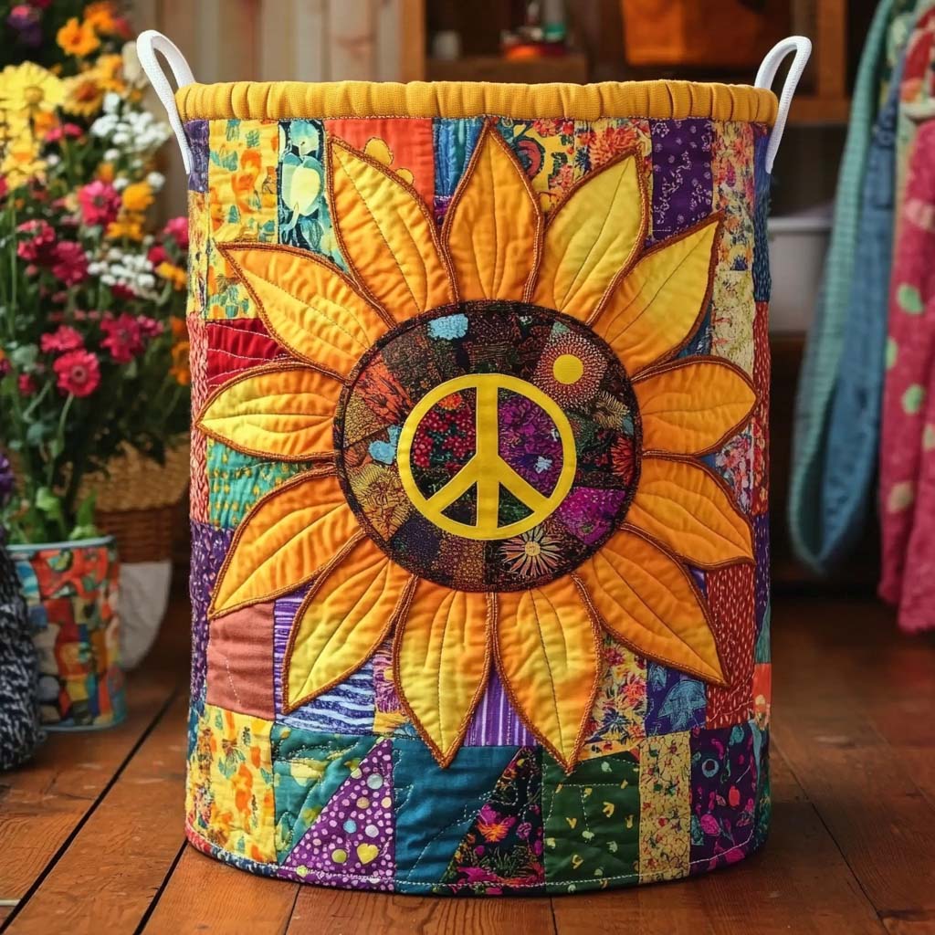 Sunflower Peace Quilted Laundry Basket Coolest Laundry Baskets Gift Items For Mother