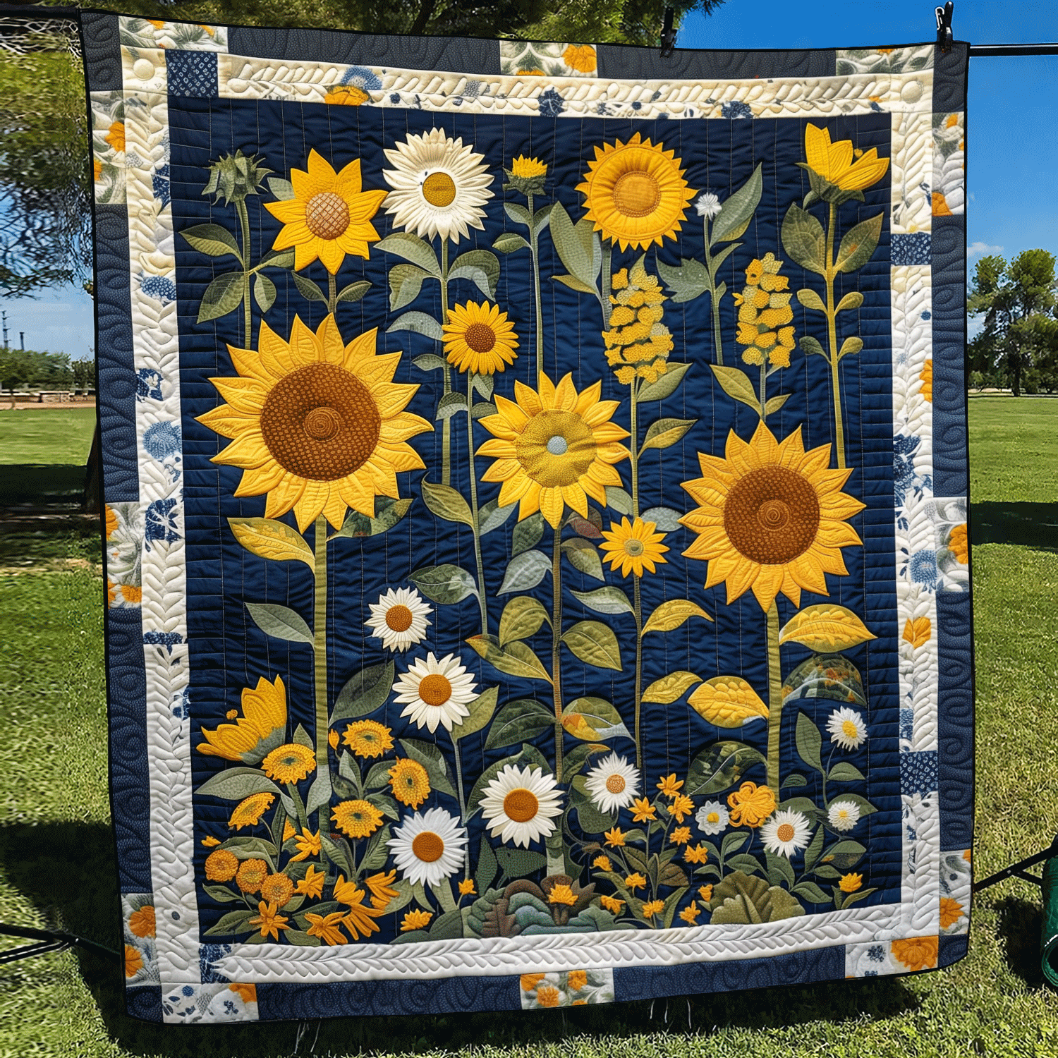 Sunflower Radiance Quilted Blanket Bedspread Quilts Special Birthday Gifts For Grandma