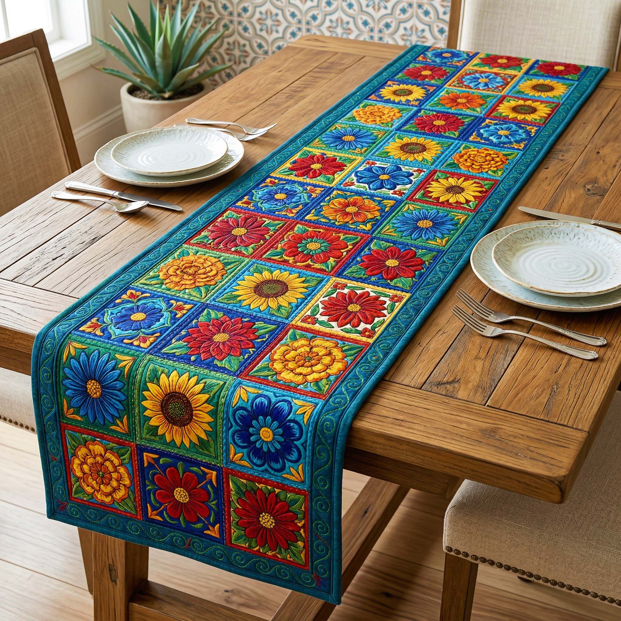 Sunflower Sky Quilted Table Runner Dinner Table Decor Ideas Special Mother's Day Gifts