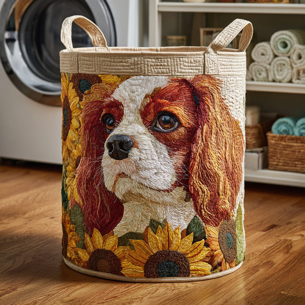 Sunflower Spaniel Charm Quilted Laundry Basket Unusual Laundry Basket Dog Gifts For Dog Lovers