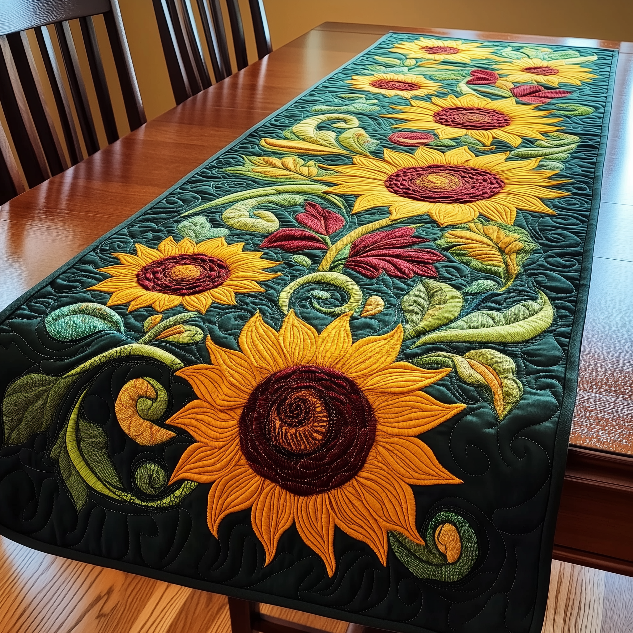 Sunflowers Quilted Table Runner Table Runner Dining Table Unique Gifts For Family