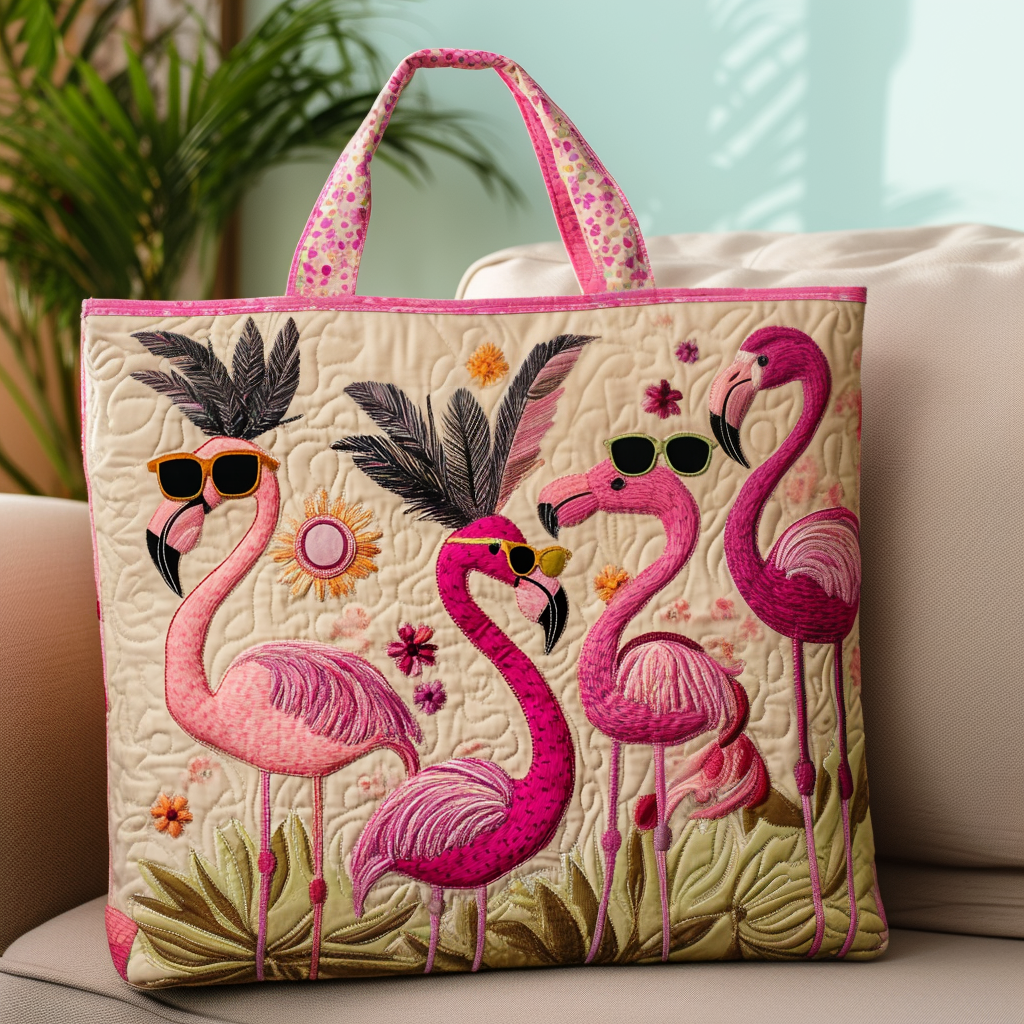 Sunkissed Flamingos Quilted Tote Bag Best Everyday Tote Bag Creative Mother's Day Gifts
