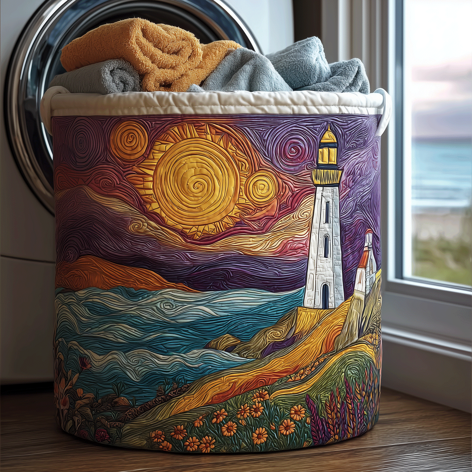 Sunlit Beacon Quilted Laundry Basket Folding Laundry Hamper Mother's Day Gifts For Coworkers