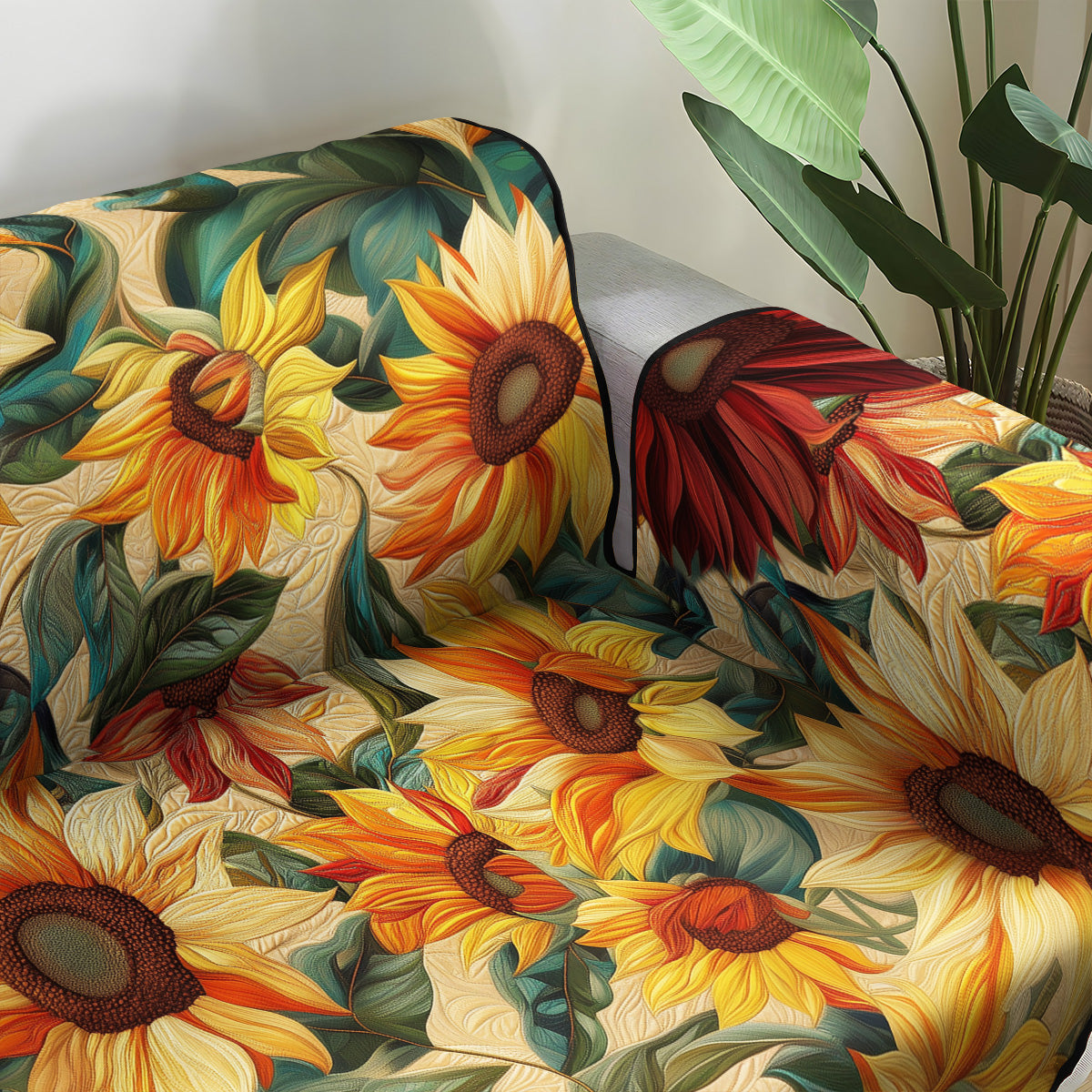Sunlit Blossoms Quilted Sofa Cover Sofa Saver Covers Sunflower Birthday Gifts