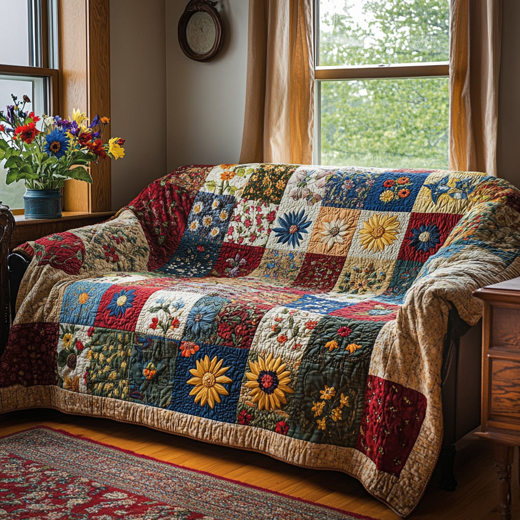 Sunlit Garden Glow Quilted Sofa Cover Best Couch Covers Best Gifts For Flower Lovers