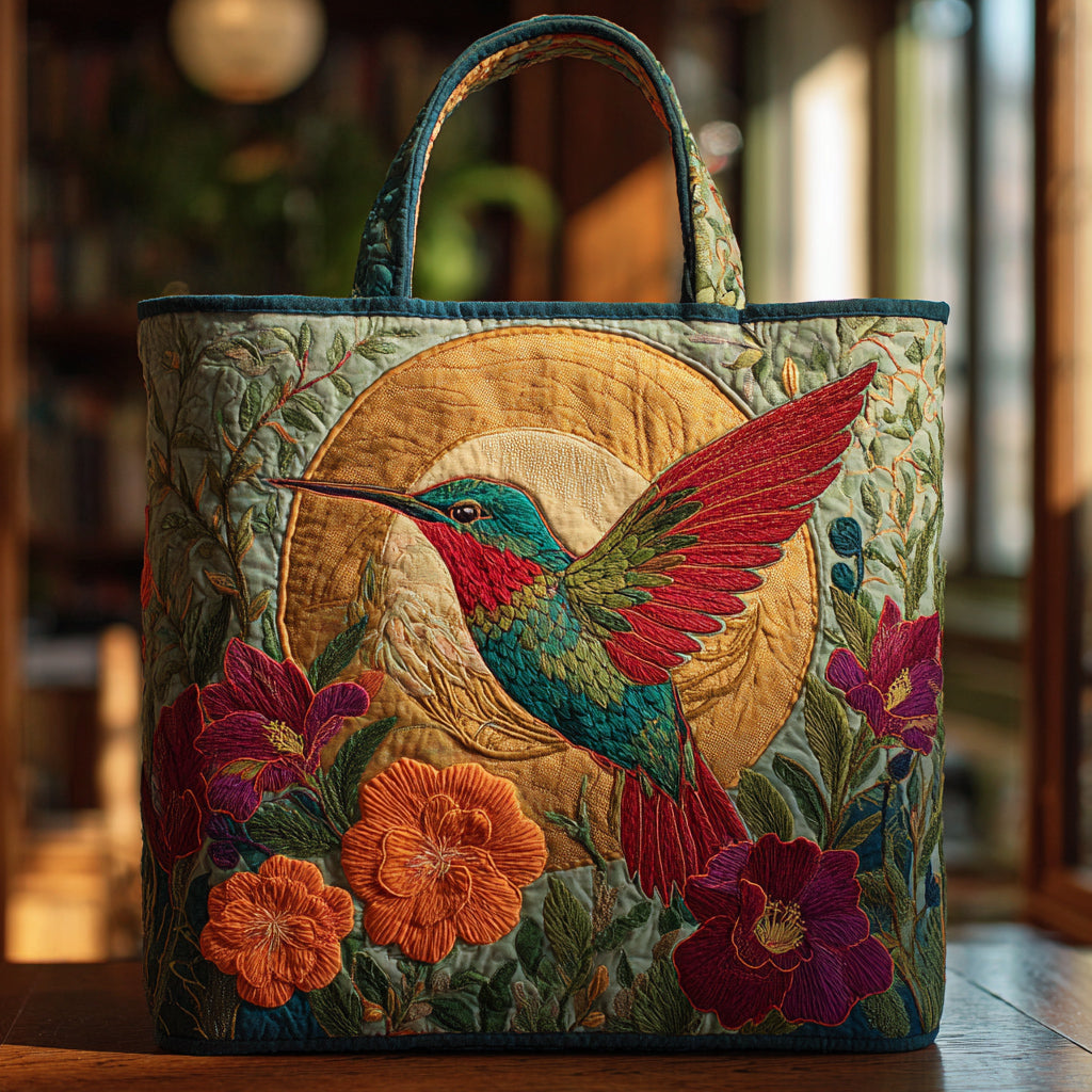 Sunlit Hummingbird Quilted Tote Bag Best Everyday Shoulder Bag Christmas Presents For Girlfriend