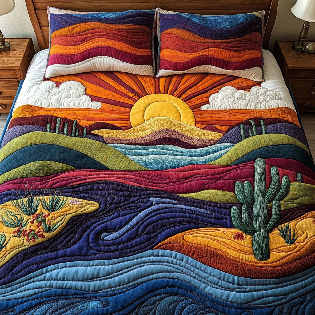 Sunlit Serenity Quilted Bedding Set Cute Boho Comforter Sets Meaningful Father's Day Gifts