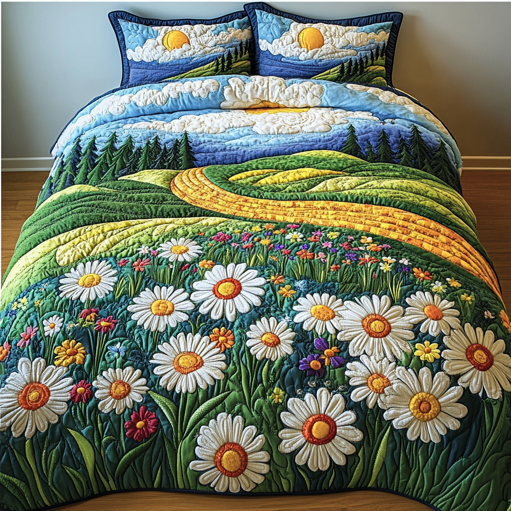 Sunlit Serenity Quilted Bedding Set Cute Queen Bed Sheets Father's Day Gifts For Husband