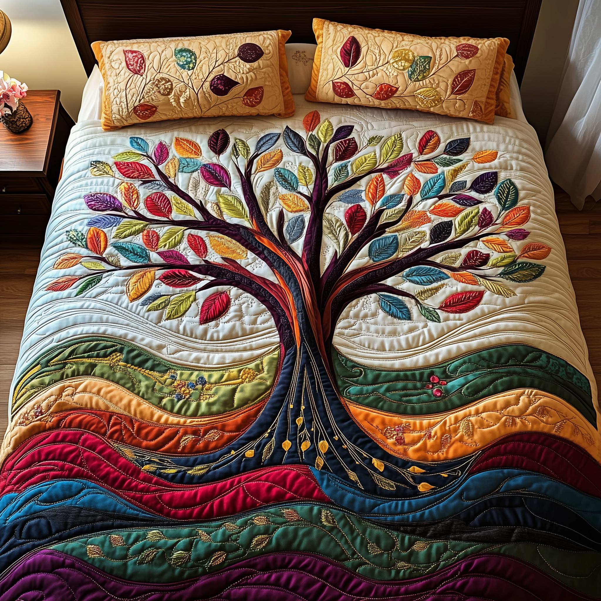 Sunlit Tree of Life Quilted Bedding Set Best Bedsheets Tree Of Life Gifts Mother'S Day