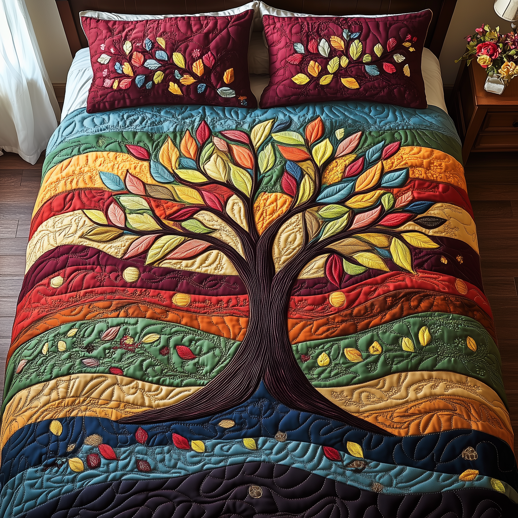 Sunlit Tree of Life Quilted Bedding Set Best King Bed Sheets Tree Of Life Gifts For Men