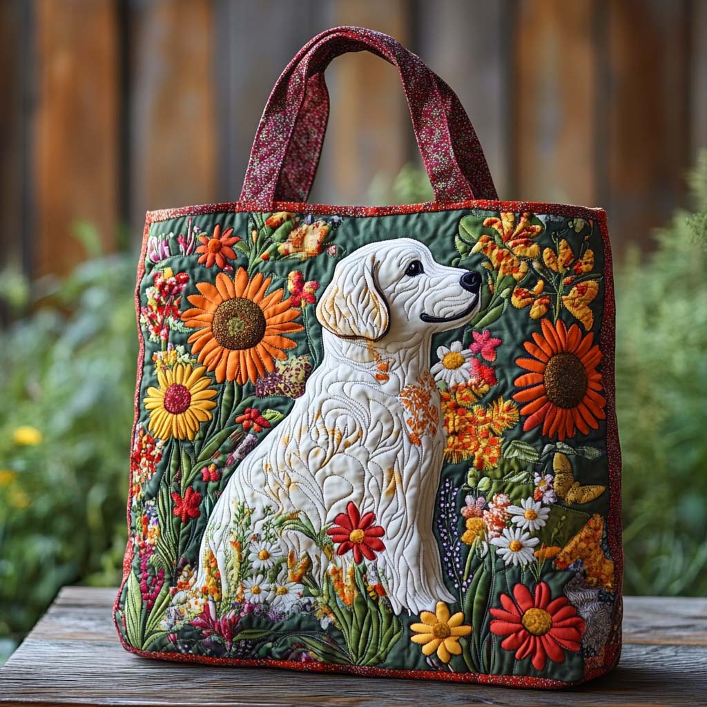 Sunny Bloom Retriever Quilted Tote Bag Best Women's Shoulder Bags Awesome Mother's Day Gifts