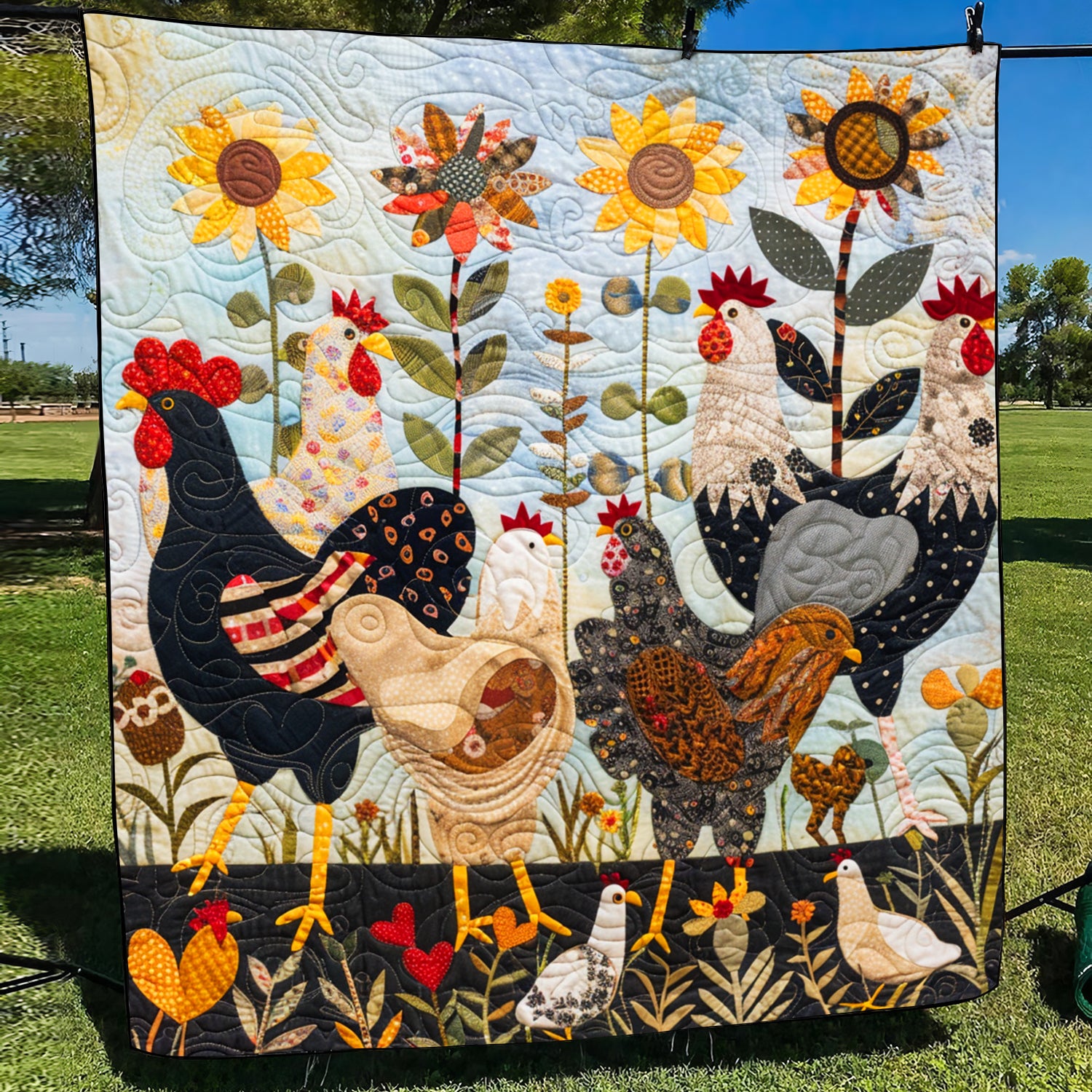 Sunny Chickens Quilted Blanket Aesthetic Room Decor Presents For Chicken Lovers