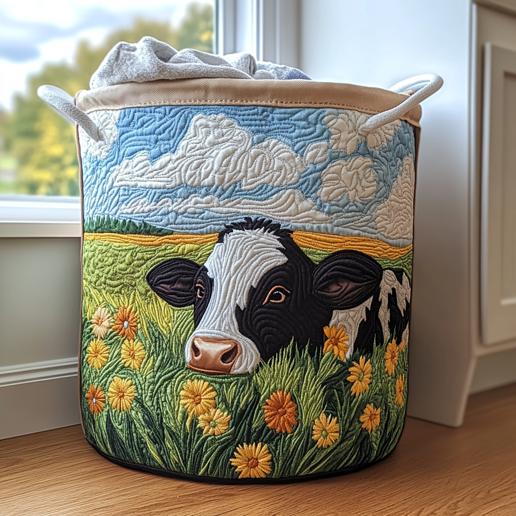 Sunny Cow Quilted Laundry Basket The Laundry Basket Cow Lover Gift
