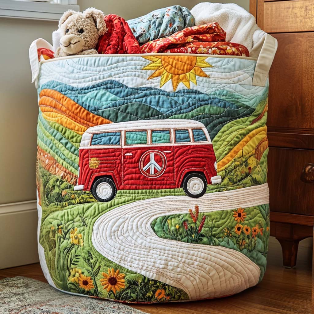 Sunny Drive Quilted Laundry Basket Foldable Clothes Hamper Gifts For Camper Owners