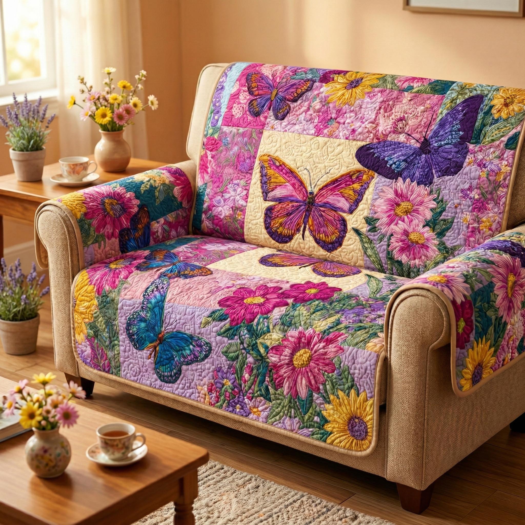 Sunny Flutter Quilted Sofa Cover Sofa Protector Cover Gifts For Butterfly Lovers