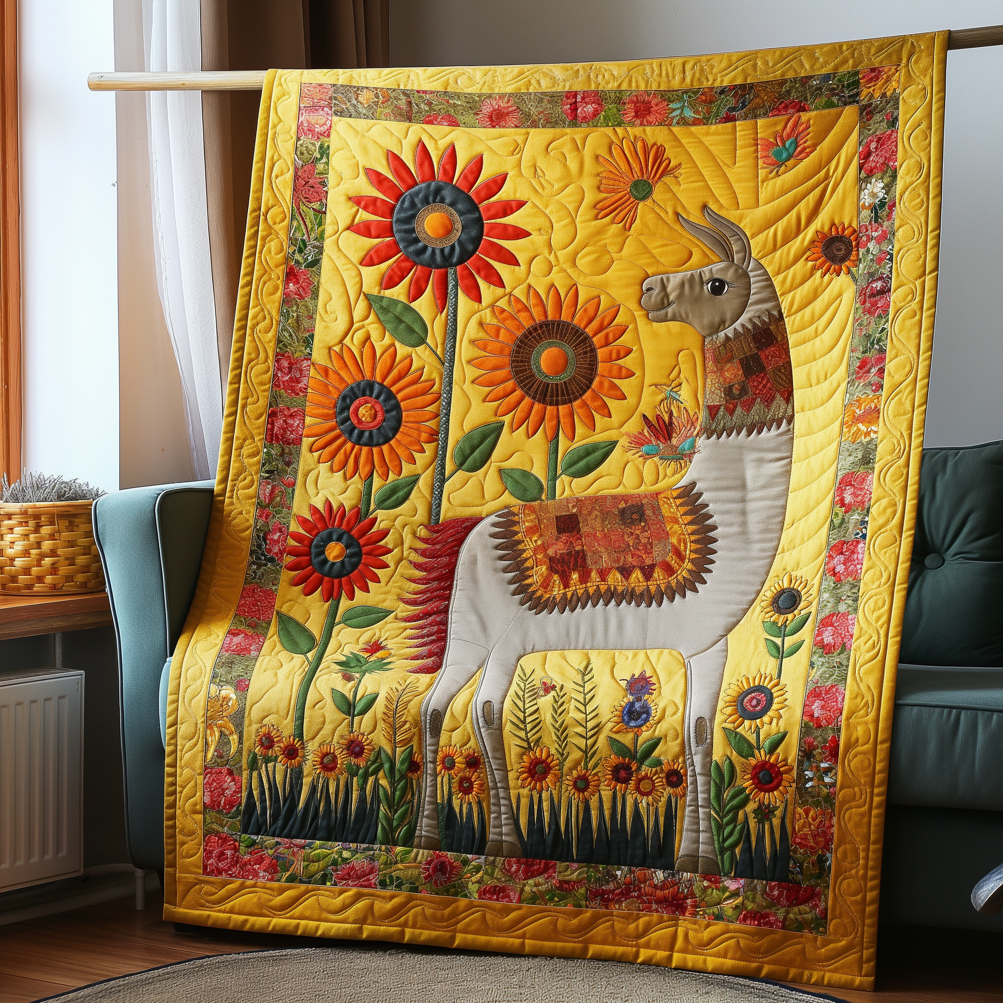 Sunny Meadow Llama Quilted Blanket Bed Decor Ideas Birth Gifts For Mom