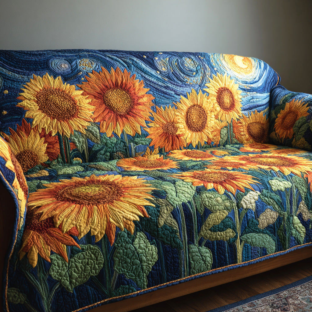 Sunny Meadow Quilted Sofa Cover Living Room Decorations Sunflower Theme Gifts Merchandise