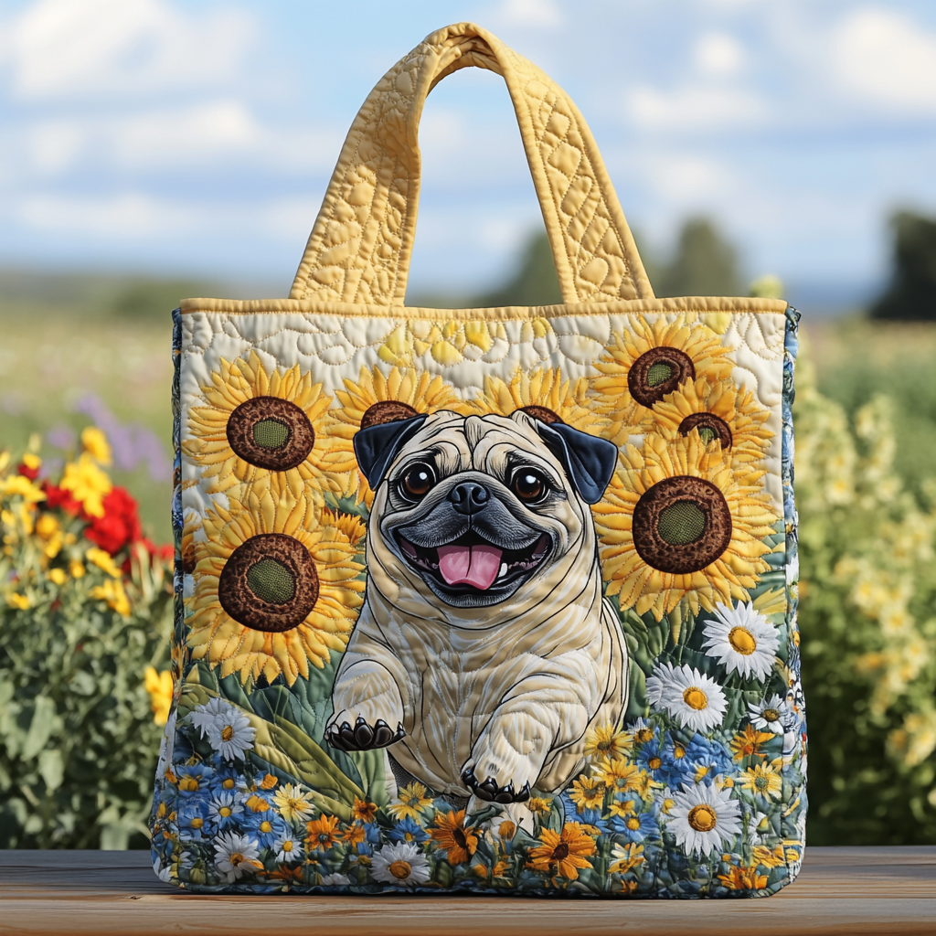 Sunny Pug Quilted Tote Bag Shoulder Bags For Women Mom And Daughter Gift