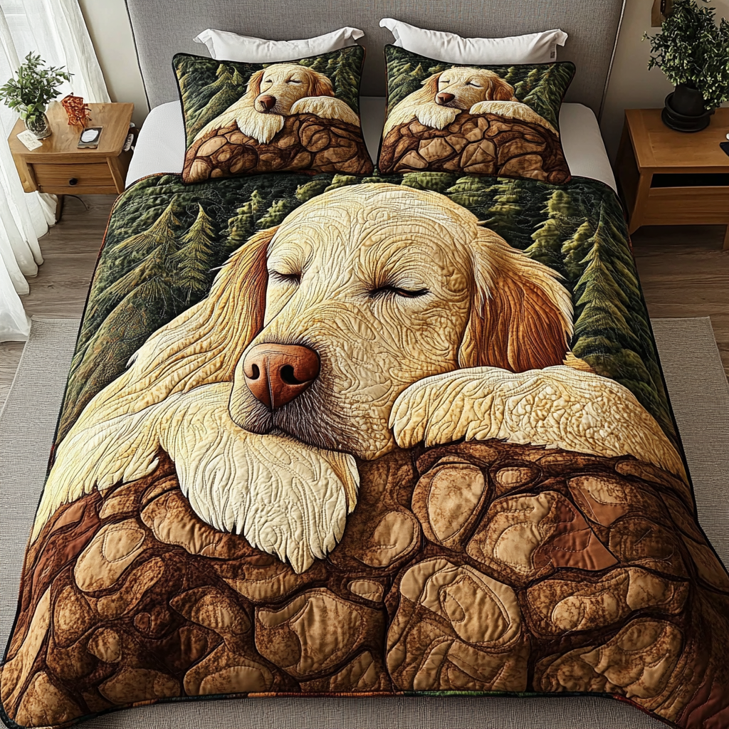 Sunny Retriever Quilted Bedding Set Unique Bed Sheet Set Goldendoodle Dad Gifts