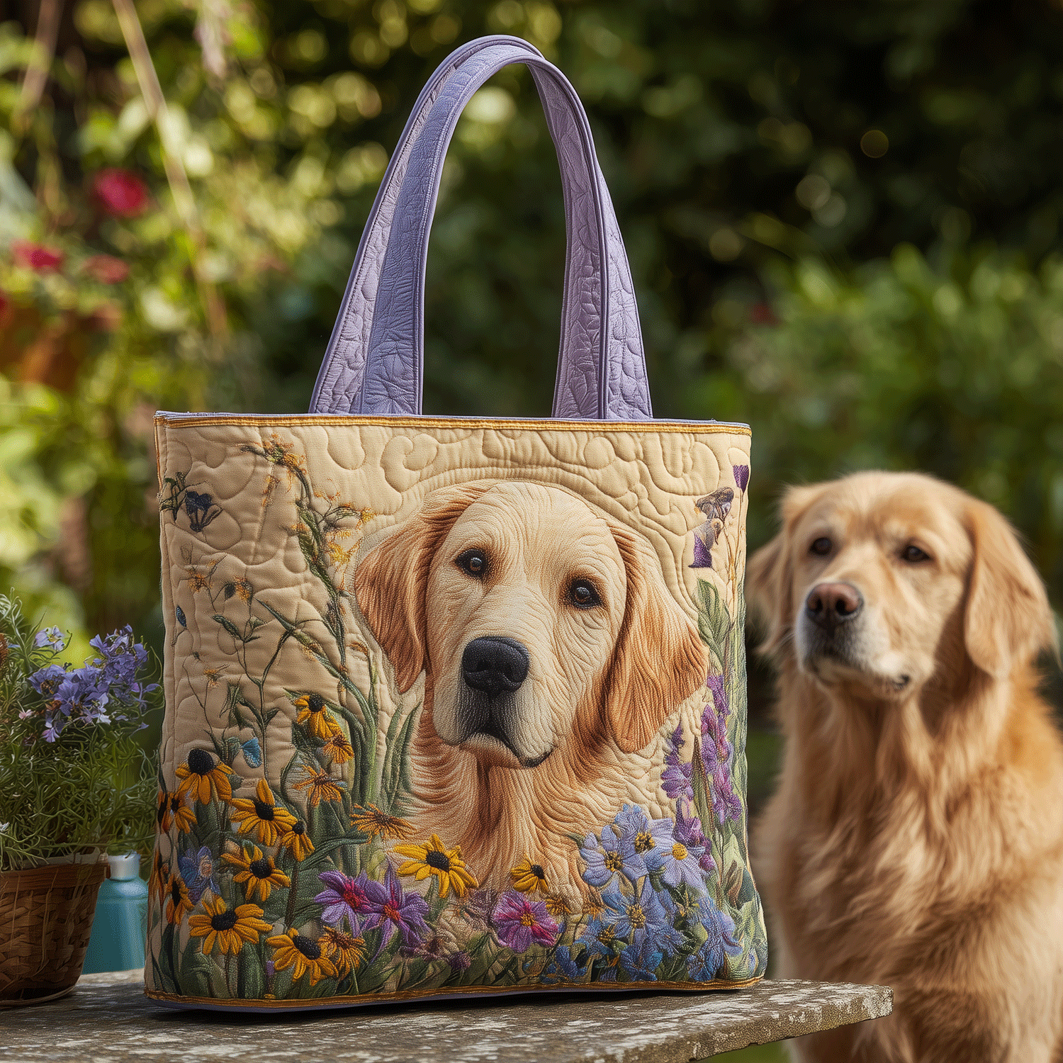 Sunny Retriever Quilted Tote Bag Best Tote Bag Thoughtful Gifts For Mom