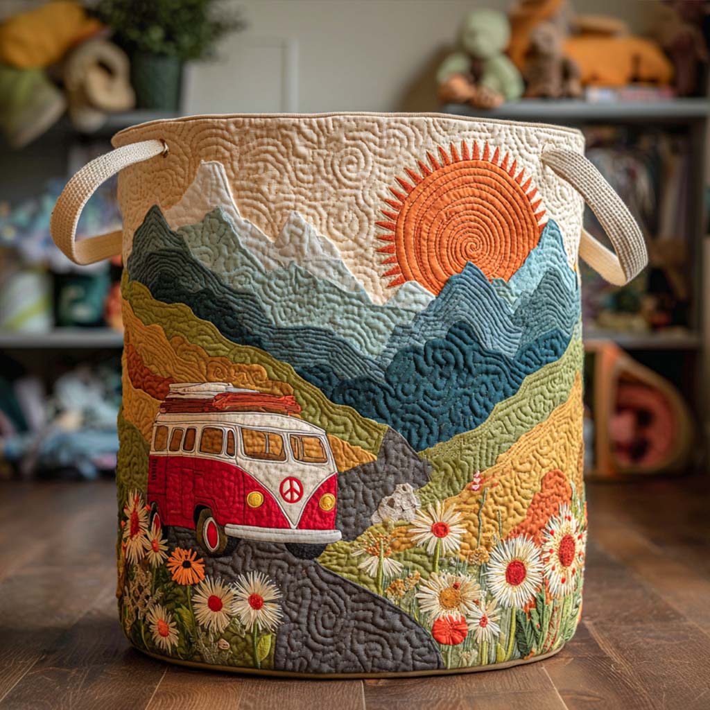 Sunny Trip Quilted Laundry Basket Foldable Storage Bin Themed Camping Gifts Items