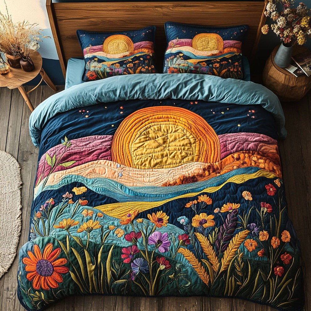 Sunrise And Wildflower Quilted Bedding Set Bed Decor Ideas Presents For Flower Lovers