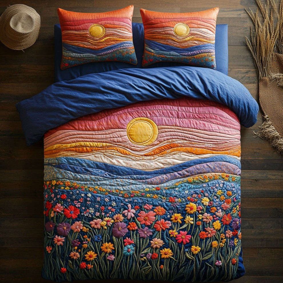 Sunrise And Wildflower Quilted Bedding Set Wonderful Duvet Cover Gifts For Sunrise Lovers