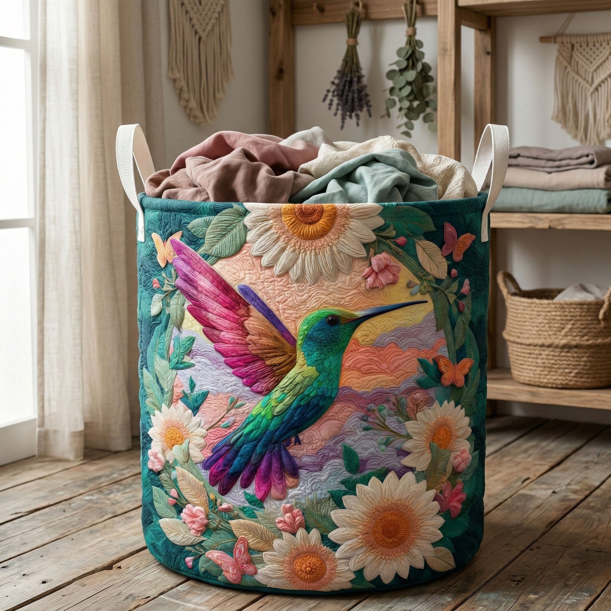 Sunrise Bloom Quilted Laundry Basket Best Laundry Basket Cat Stuff For Cat Lovers